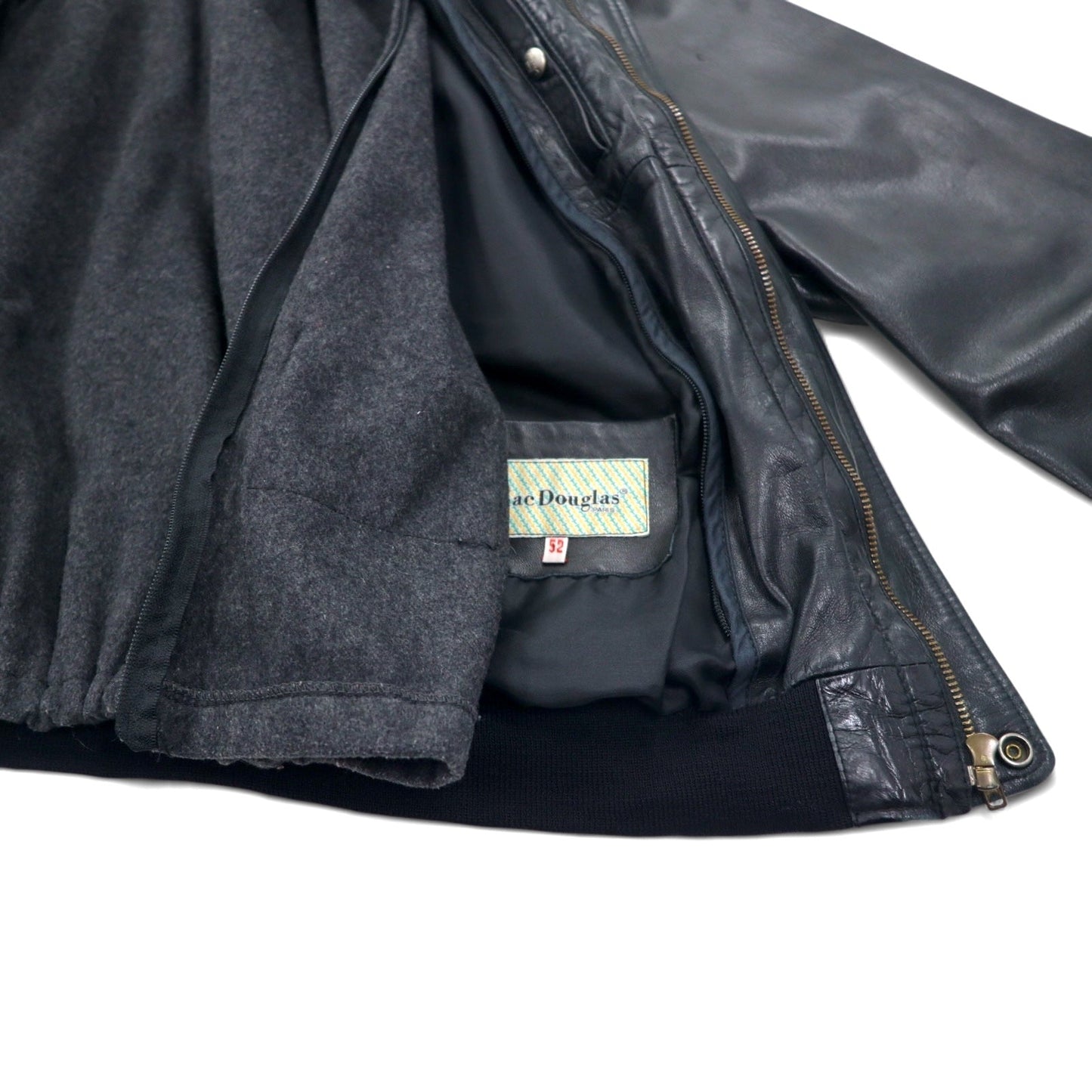 70年代 フランス製 Mac Douglas G-1 レザー フライトジャケット ボンバージャケット XL ブラック ECLAIRジップ ウールライナー