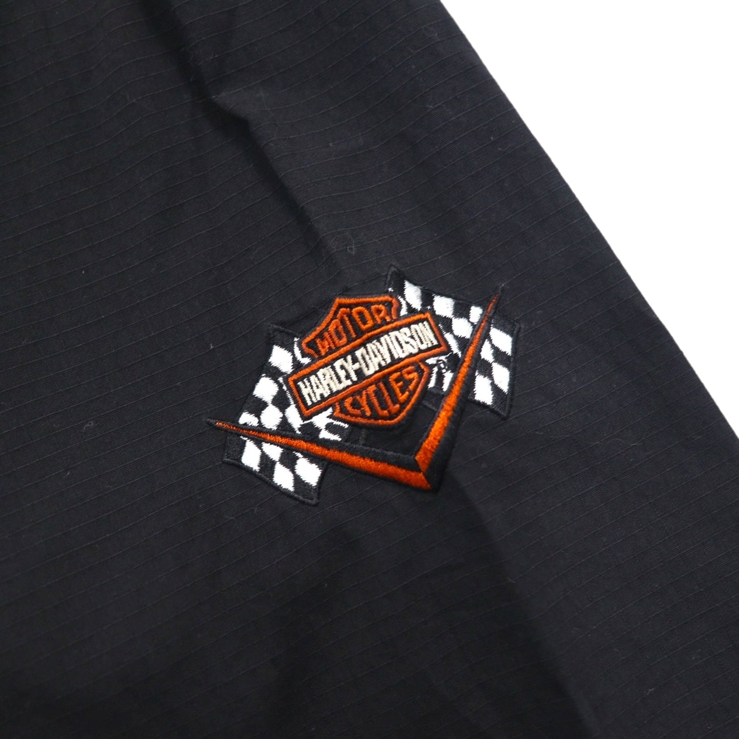 HARLEY DAVIDSON チェッカーフラッグ レーシングシャツ 2XL ブラック ロゴワッペン 胸ポケット