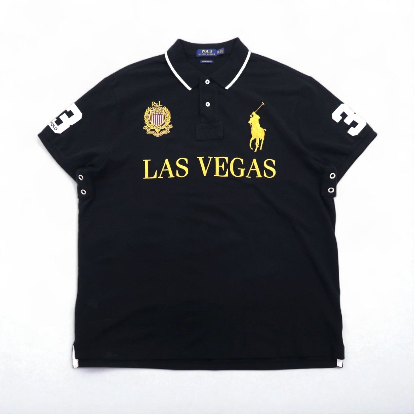 POLO RALPH LAUREN ビッグポニー刺繍 ポロシャツ 2XL ブラック コットン 鹿の子 LAS VEGAS ナンバリング