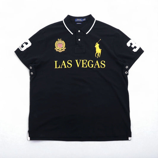 POLO RALPH LAUREN ビッグポニー刺繍 ポロシャツ 2XL ブラック コットン 鹿の子 LAS VEGAS ナンバリング