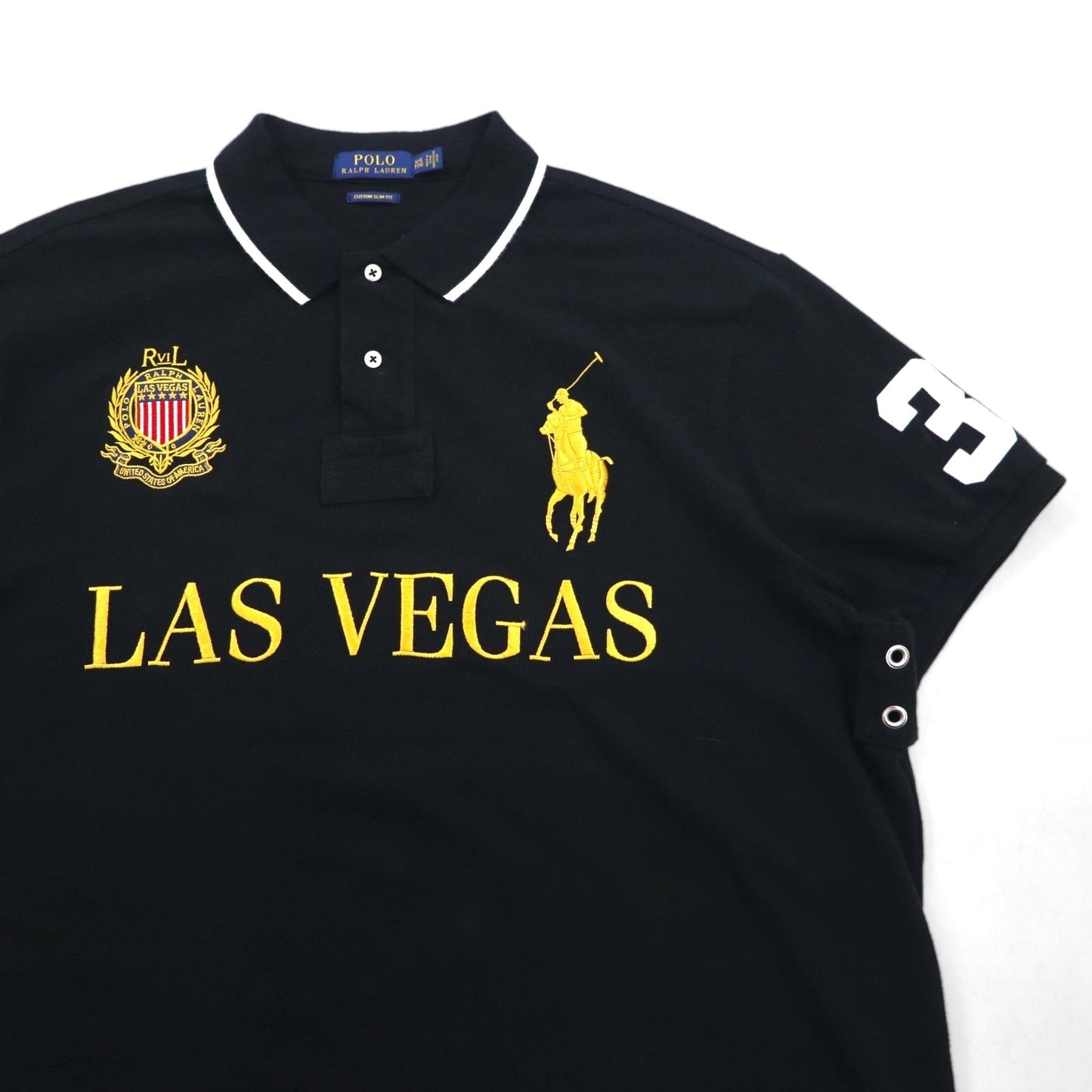 POLO RALPH LAUREN ビッグポニー刺繍 ポロシャツ 2XL ブラック コットン 鹿の子 LAS VEGAS ナンバリング