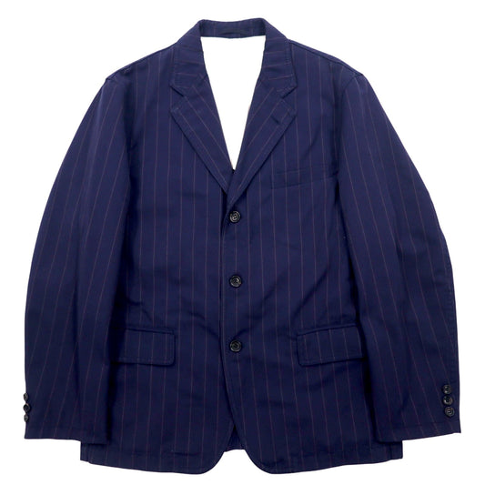 COMME des GARCONS HOMME 3B テーラードジャケット M ネイビー ストライプ ポリエステル コットン HM-J027 日本製