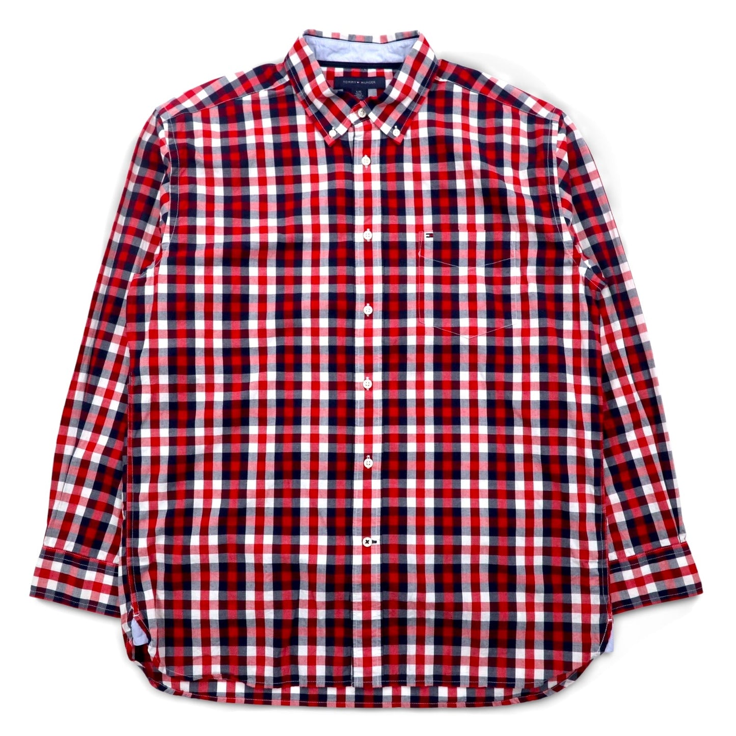 TOMMY HILFIGER ビッグサイズ ボタンダウンシャツ L トリコロール レッド チェック コットン