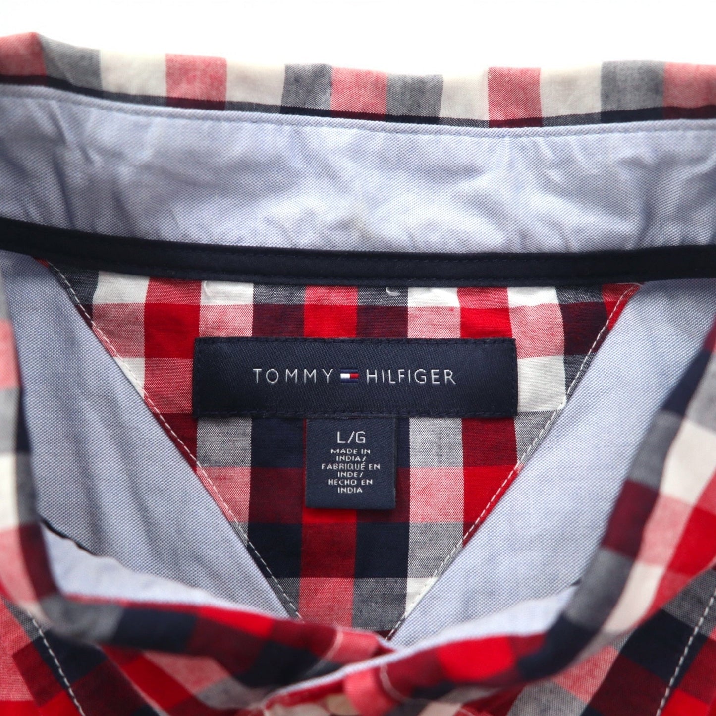 TOMMY HILFIGER ビッグサイズ ボタンダウンシャツ L トリコロール レッド チェック コットン