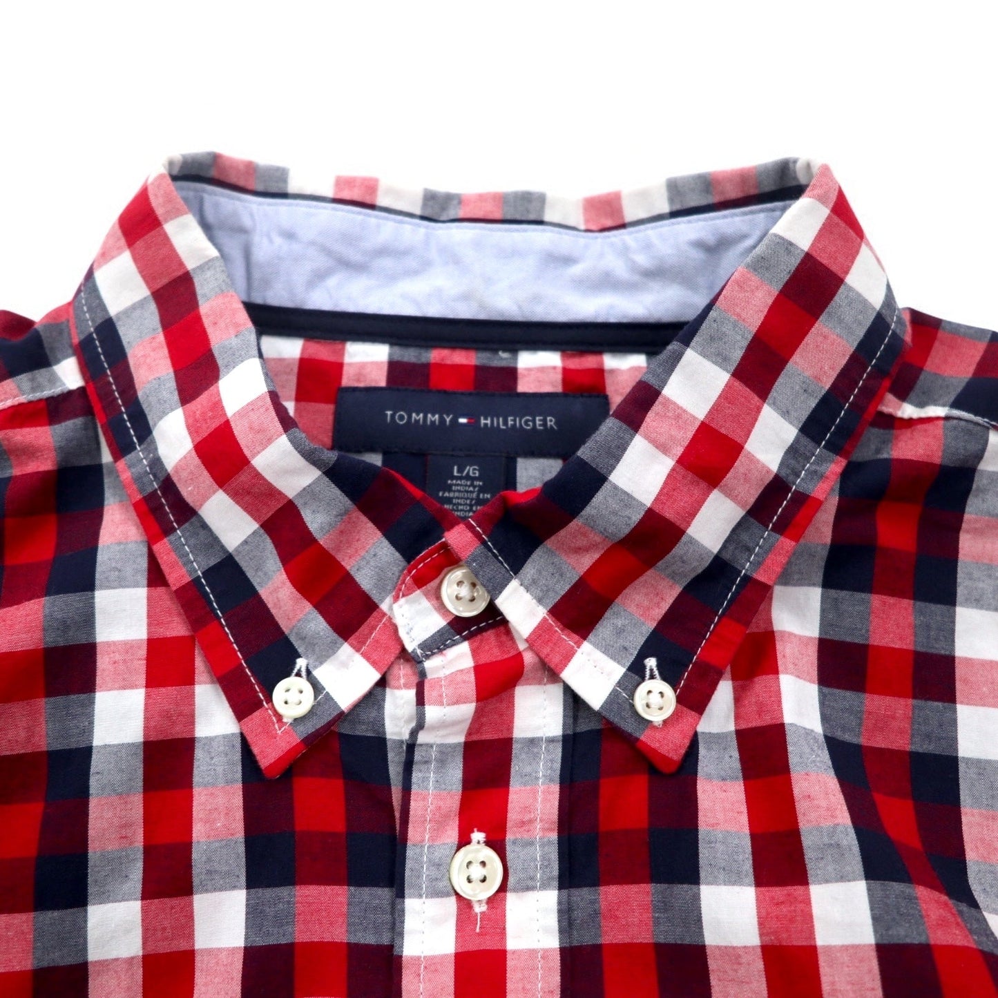 TOMMY HILFIGER ビッグサイズ ボタンダウンシャツ L トリコロール レッド チェック コットン