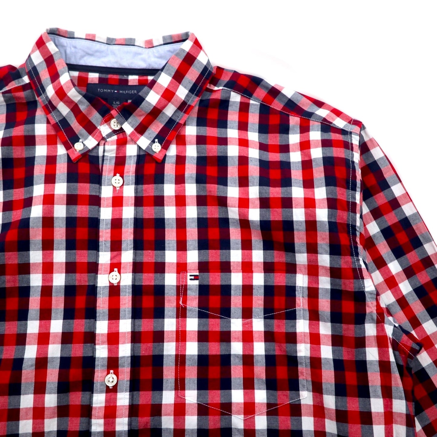 TOMMY HILFIGER ビッグサイズ ボタンダウンシャツ L トリコロール レッド チェック コットン