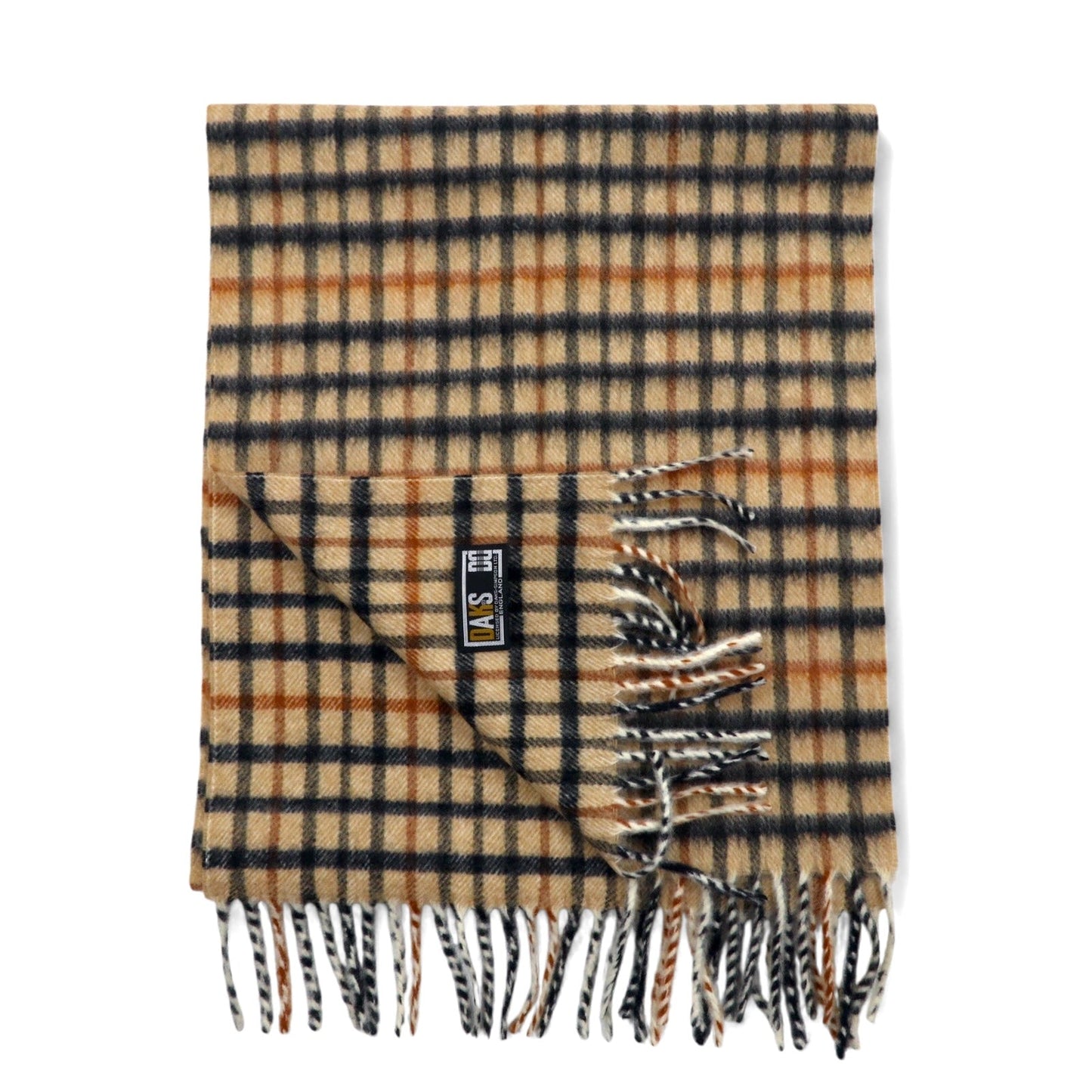 DAKS オールド カシミヤ混 マフラー ベージュ チェック ウール OMU KAWABE