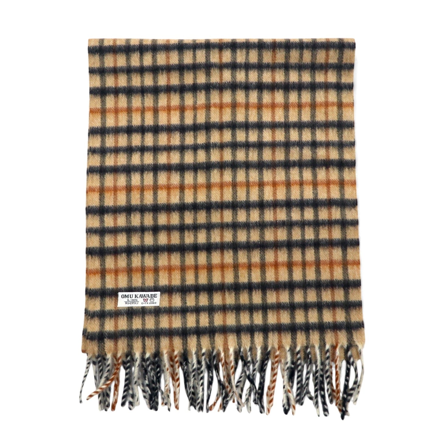 DAKS オールド カシミヤ混 マフラー ベージュ チェック ウール OMU KAWABE