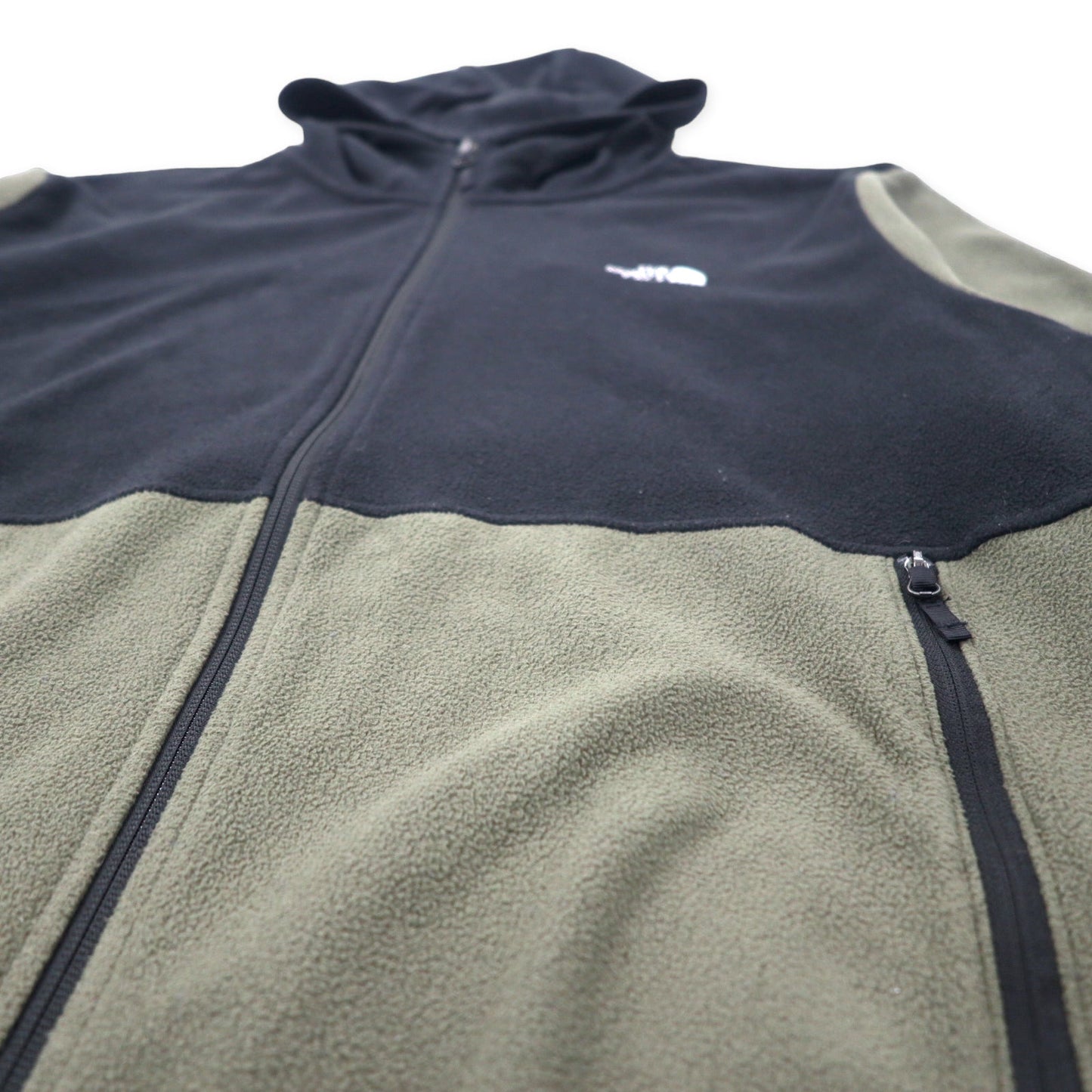 THE NORTH FACE フルジップ フリースジャケット フーディー XL ブラック カーキ ポリエステル ワンポイントロゴ刺繍