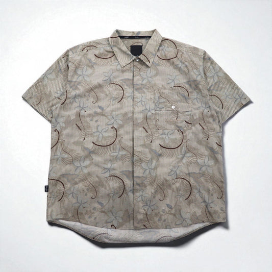 Sean John 00年代 総柄 ビッグサイズ 半袖シャツ 2XL ベージュ コットン チェック 胸ポケット