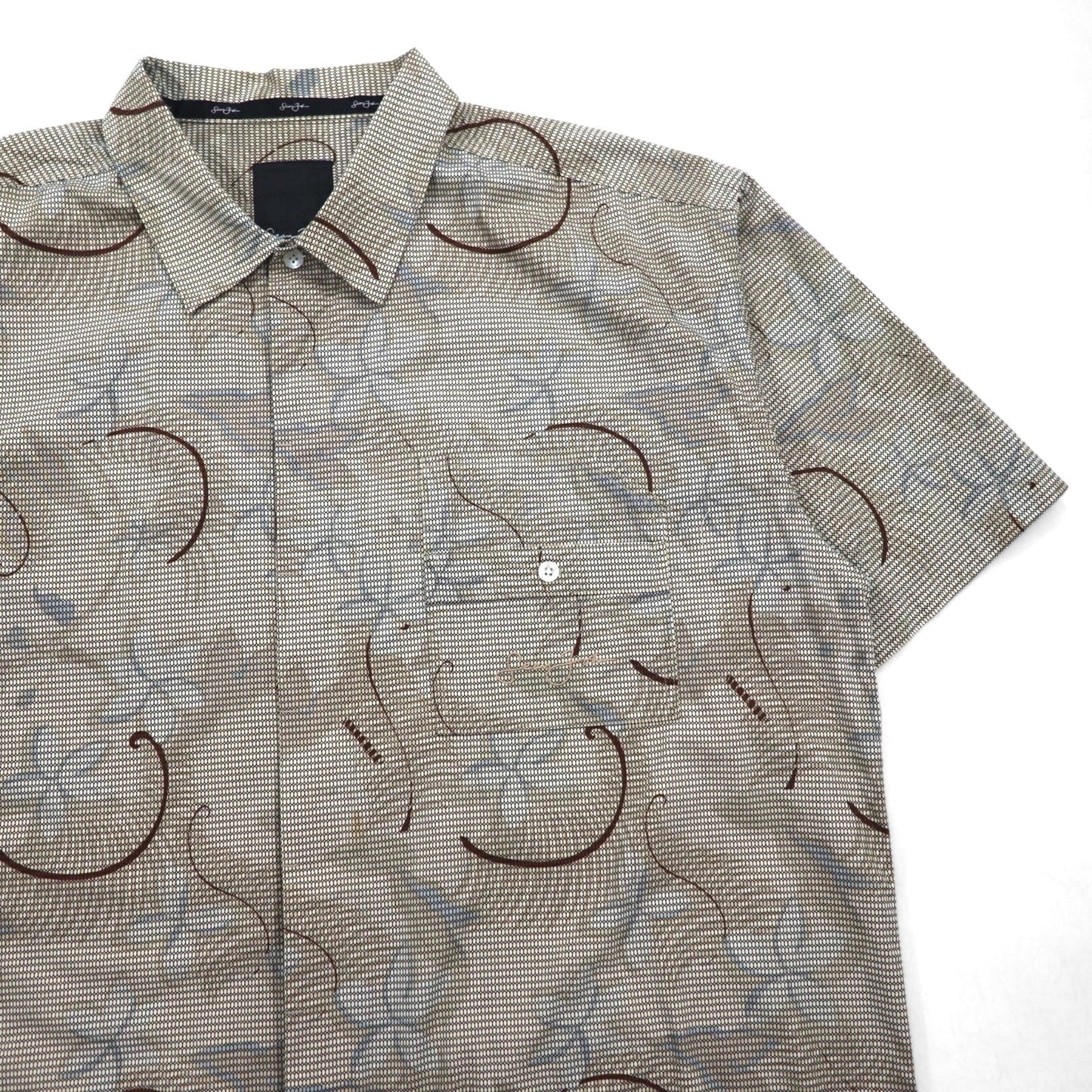 Sean John 00年代 総柄 ビッグサイズ 半袖シャツ 2XL ベージュ コットン チェック 胸ポケット