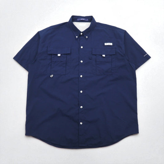 Columbia PFG バハマ2 Bahama ll ショートスリーブシャツ フィッシングシャツ XL ネイビー ナイロン OMNI-SHADE オムニシェード FM7047