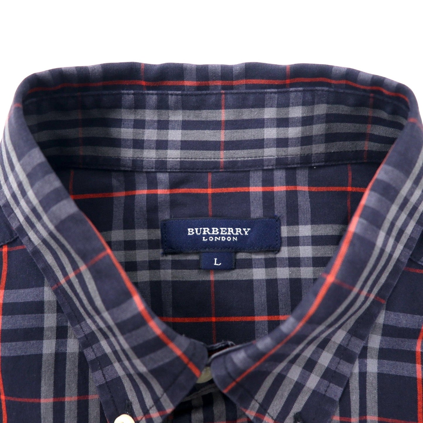 BURBERRY オールド ノバチェック ボタンダウンシャツ L ネイビー コットン ワンポイントロゴ 刺繍