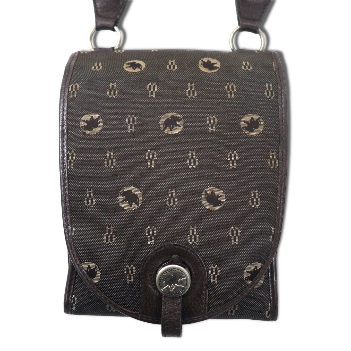 HUNTING WORLD イタリア製 モノグラム クロスボディバッグ ショルダーバッグ ブラウン キャンバス ロゴ 総柄