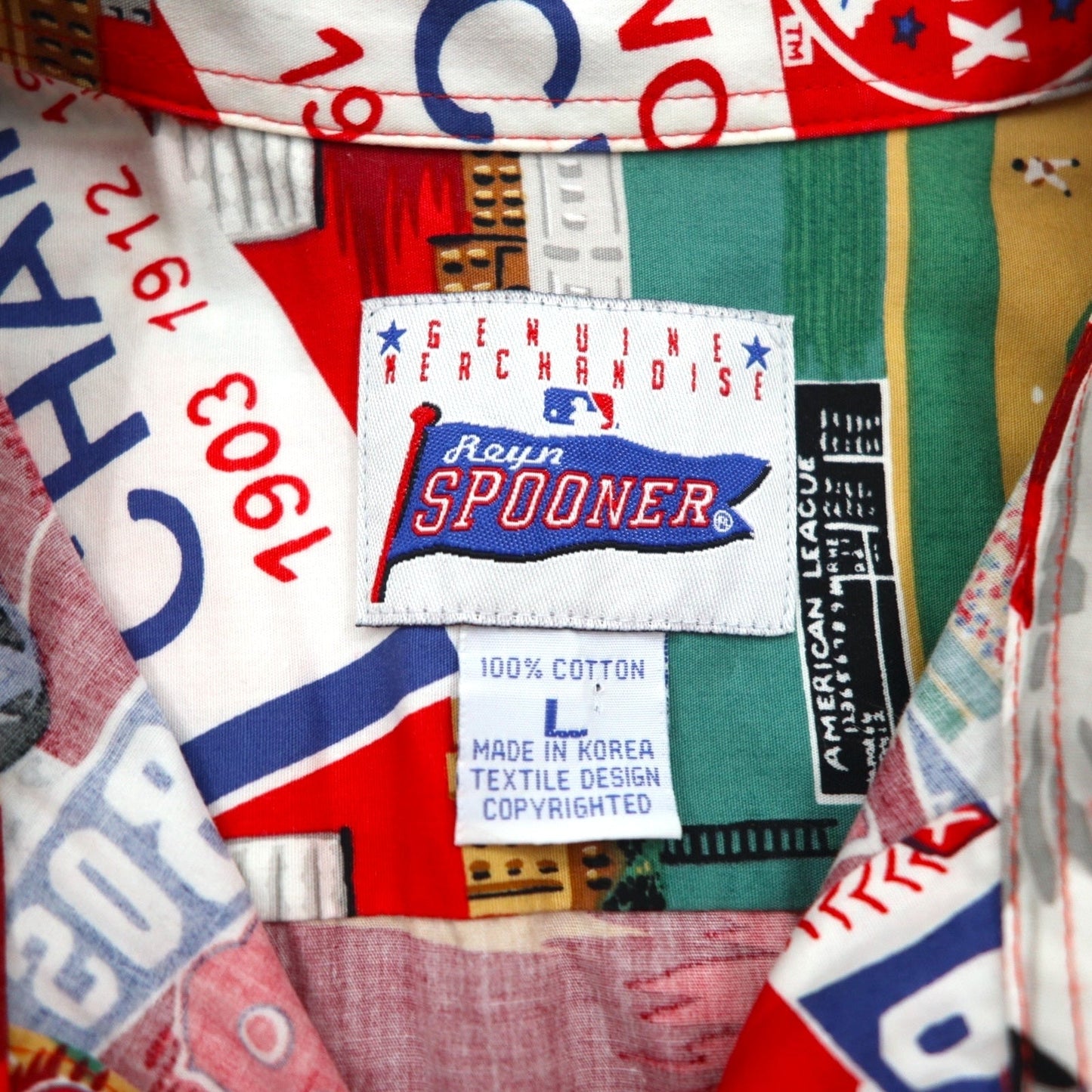 Reyn Spooner アロハシャツ L レッド 総柄 コットン MLB BOSTON RED SOX 胸ポケット