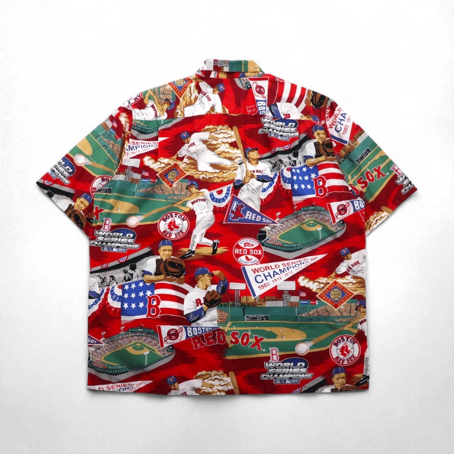 Reyn Spooner アロハシャツ L レッド 総柄 コットン MLB BOSTON RED SOX 胸ポケット