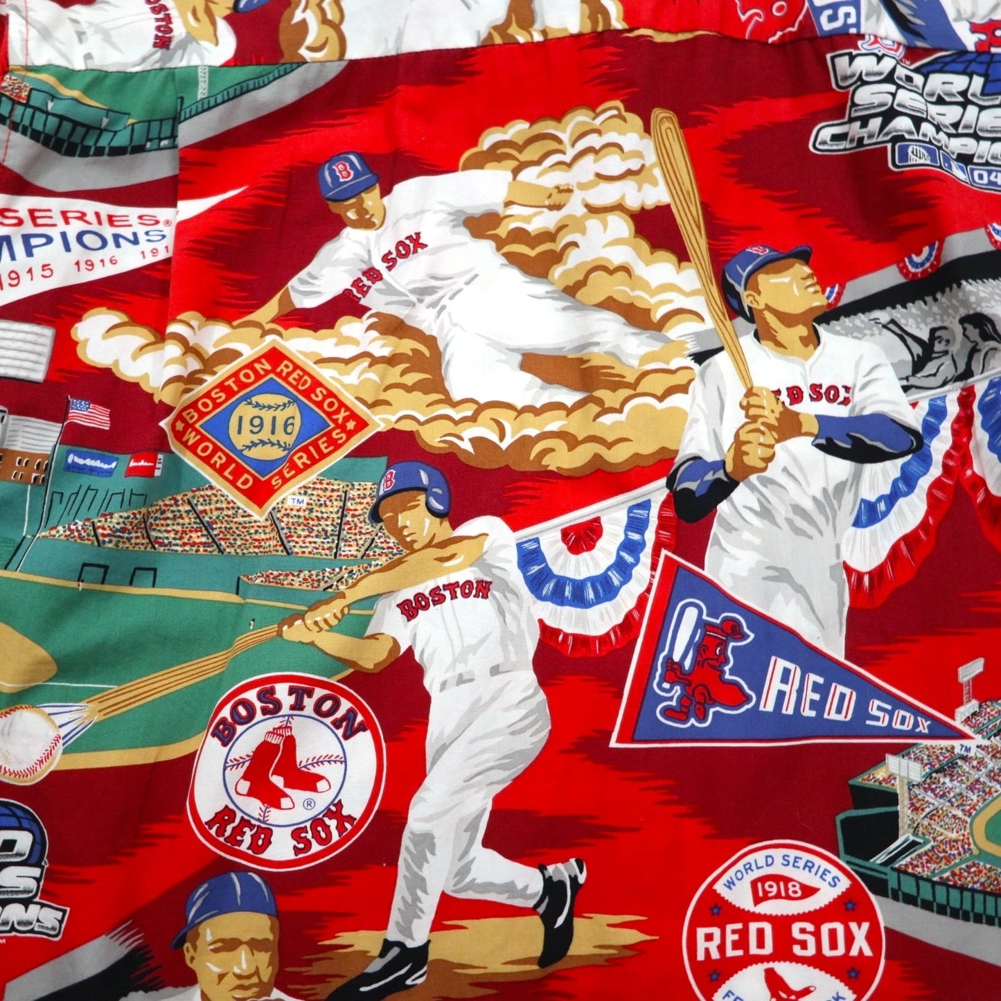 Reyn Spooner アロハシャツ L レッド 総柄 コットン MLB BOSTON RED SOX 胸ポケット