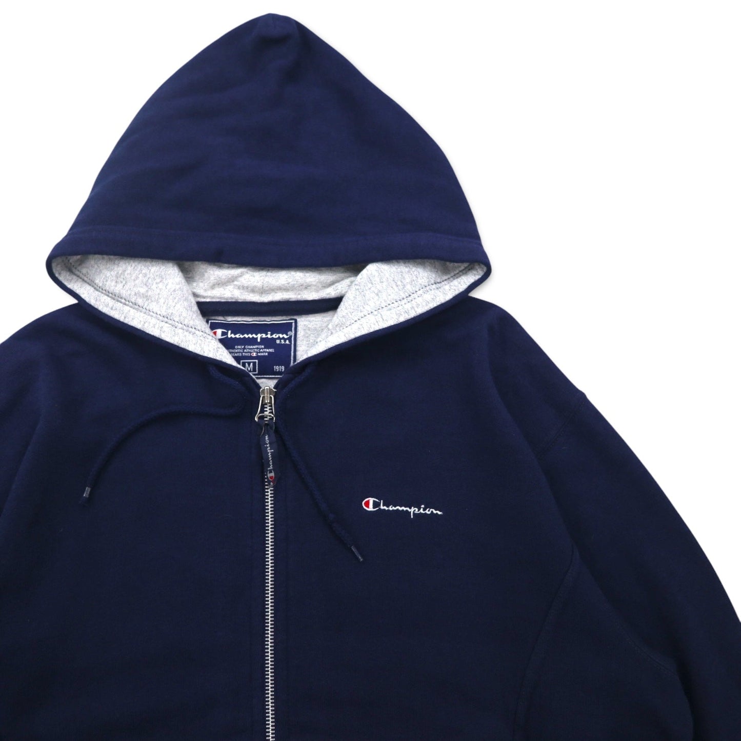 Champion イタリア製 90年代 オーバーサイズ フルジップパーカー M ネイビー ワンポイントロゴ刺繍