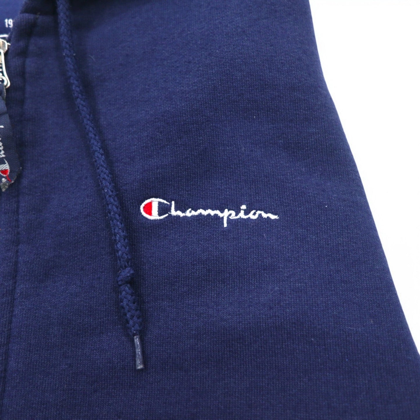 Champion イタリア製 90年代 オーバーサイズ フルジップパーカー M ネイビー ワンポイントロゴ刺繍