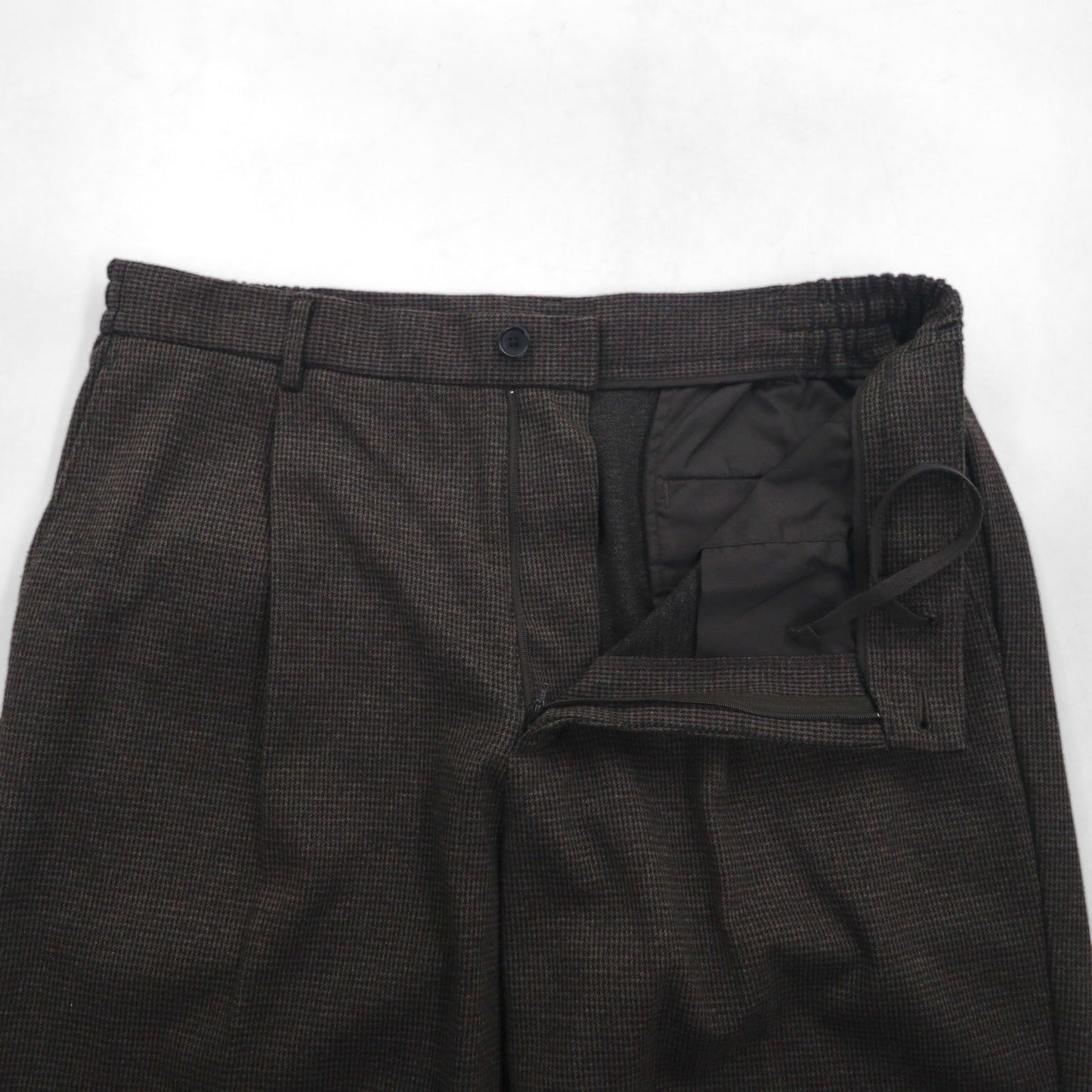 UNIQLO タック ワイドパンツ チェック イージー スラックス XL ブラウン コットン