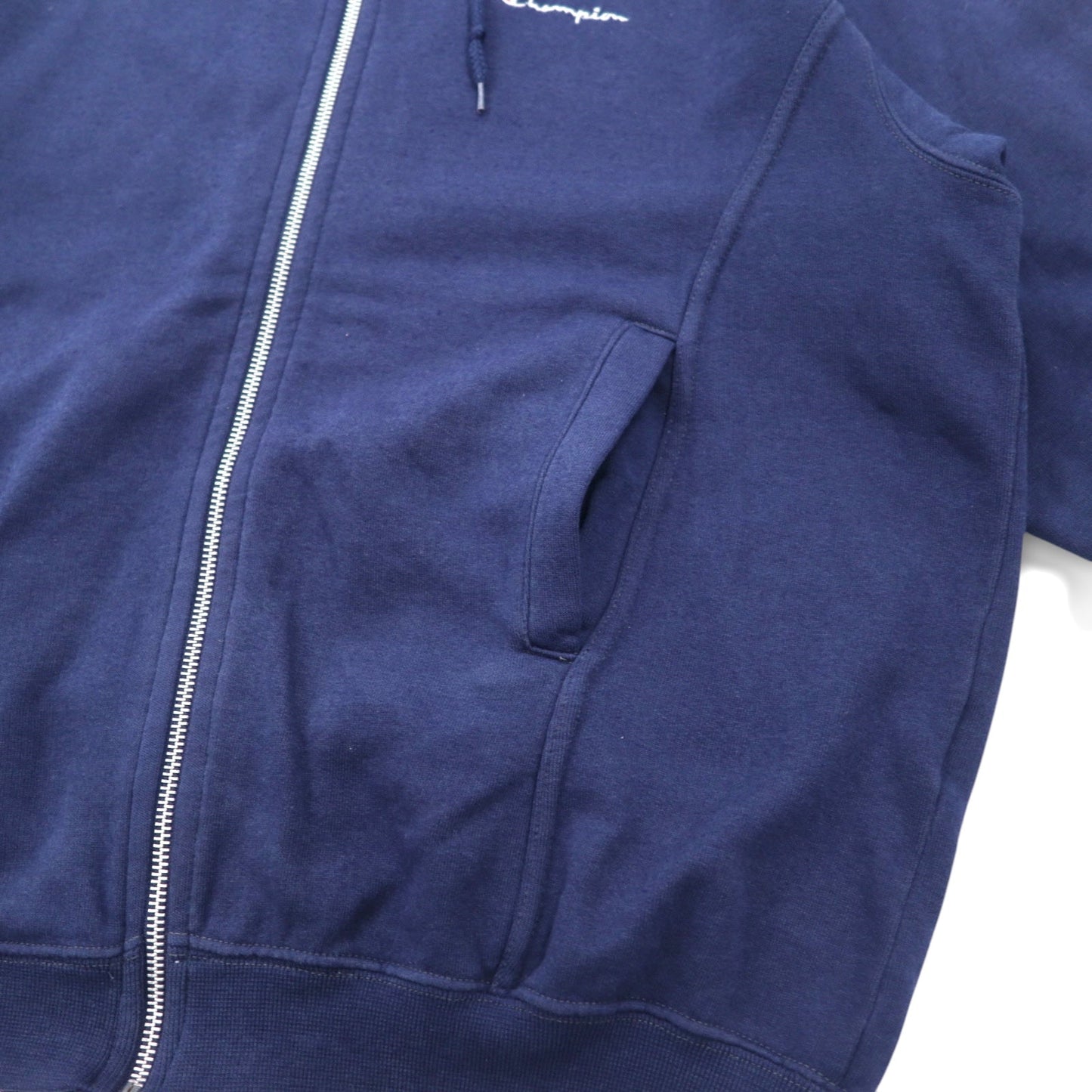 Champion イタリア製 90年代 オーバーサイズ フルジップパーカー M ネイビー ワンポイントロゴ刺繍