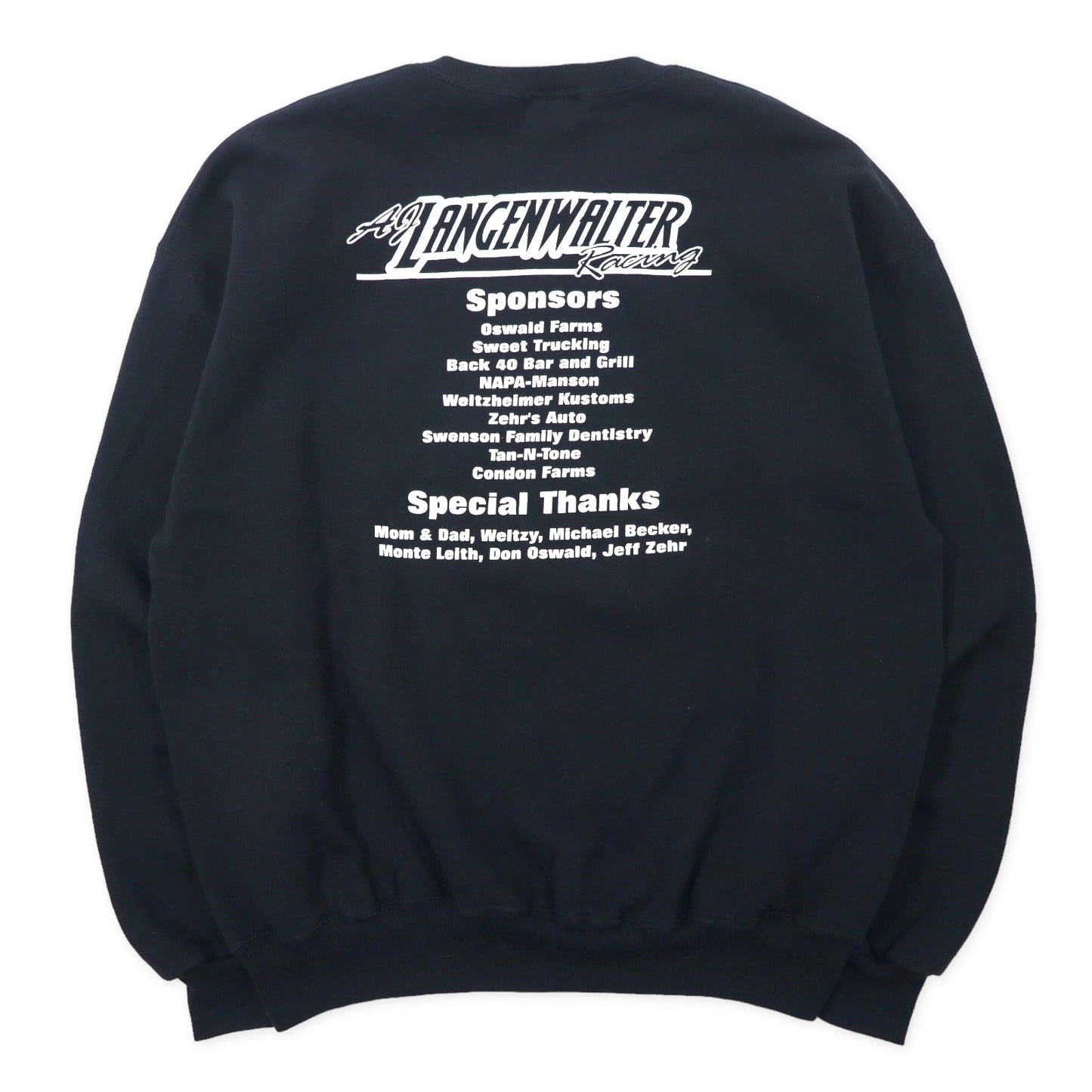 RUSSELL ATHLETIC 90年代 レーシングカー プリント スウェット XXL ブラック コットン 裏起毛 前V LANGENWALTER 両面プリント ビッグサイズ メキシコ製