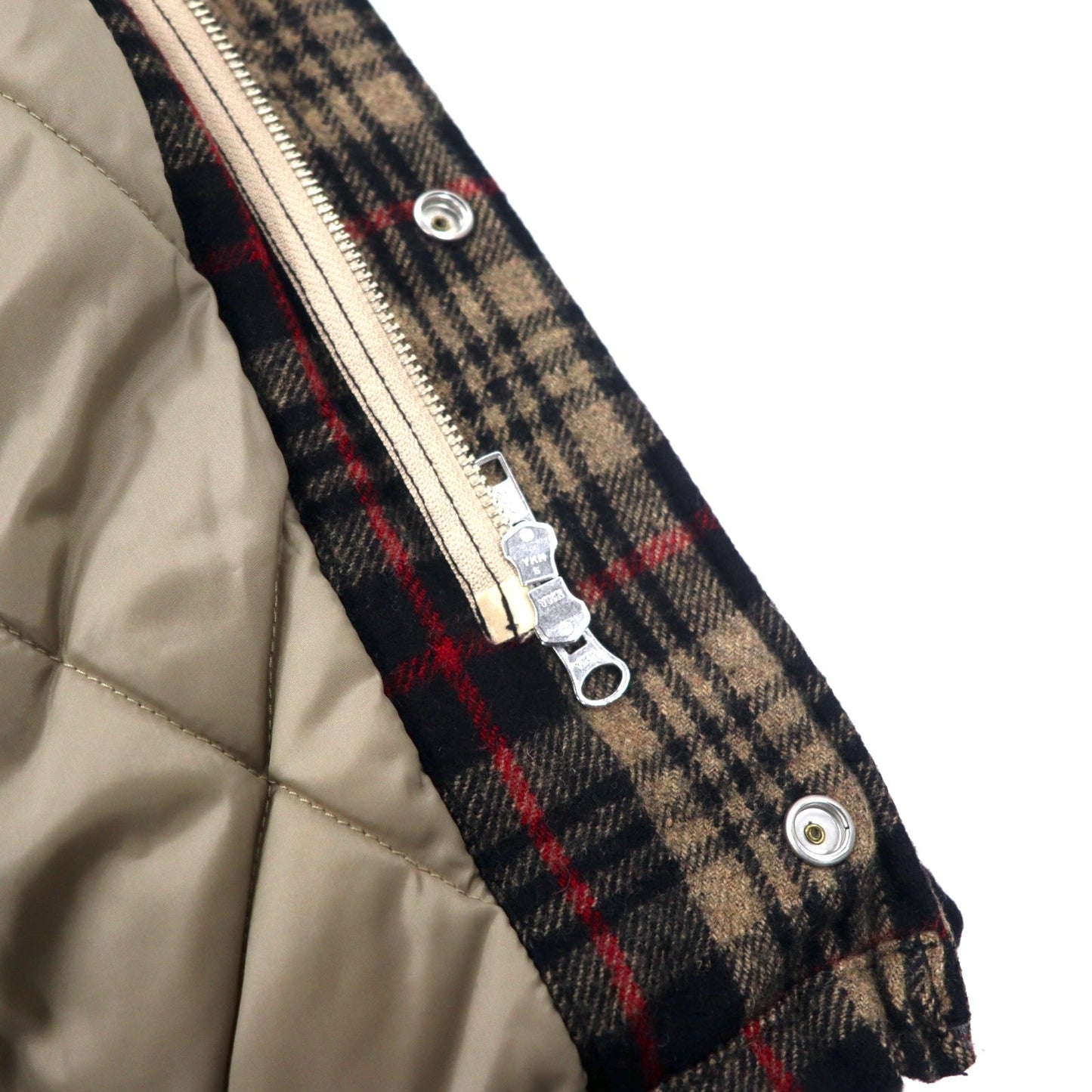 stussy ツイードインサレーションパーカー 中綿 L ブラウン グレンチェック ウール キルティングライナー Thermolite PLUS  ダウン フード着脱式