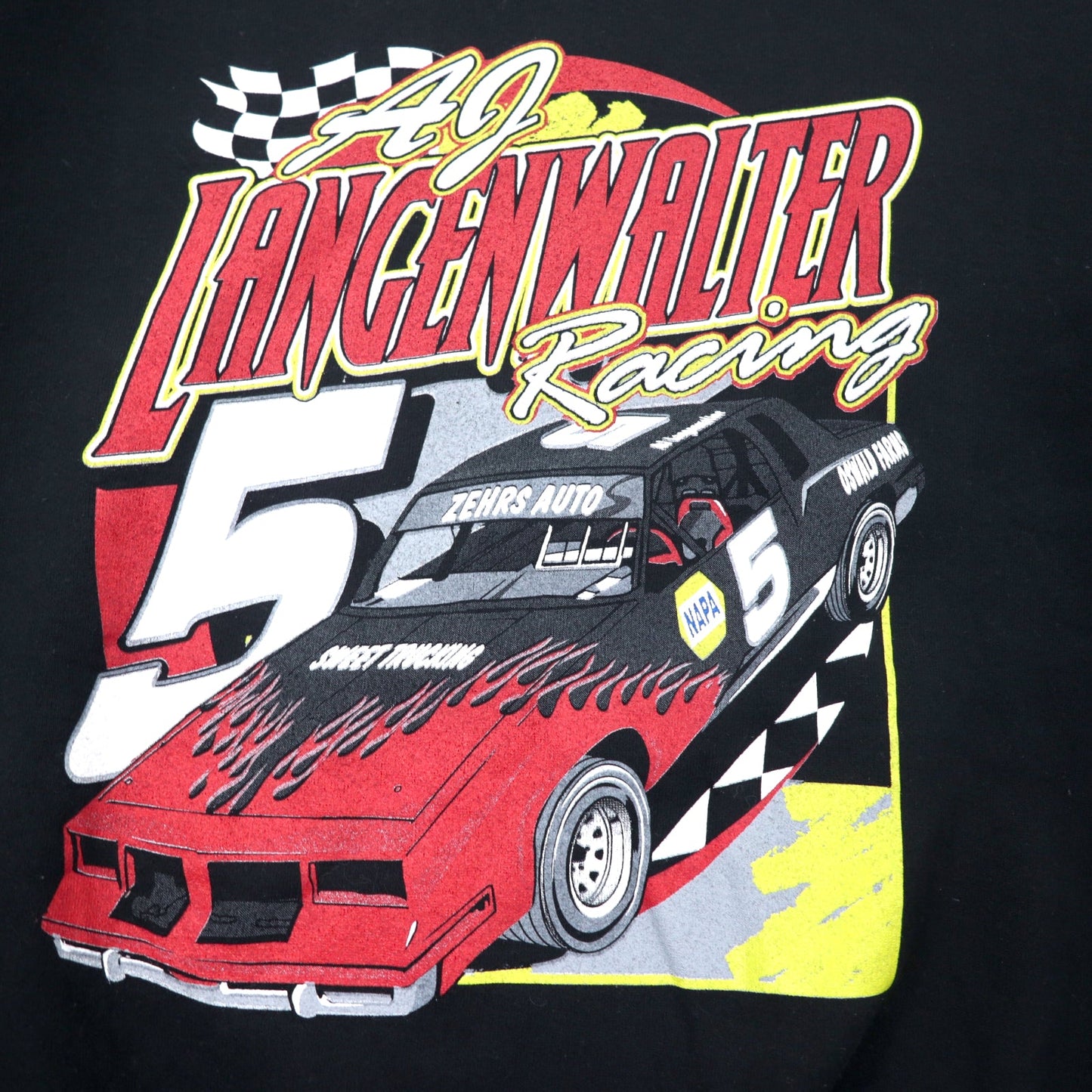 RUSSELL ATHLETIC 90年代 レーシングカー プリント スウェット XXL ブラック コットン 裏起毛 前V LANGENWALTER 両面プリント ビッグサイズ メキシコ製