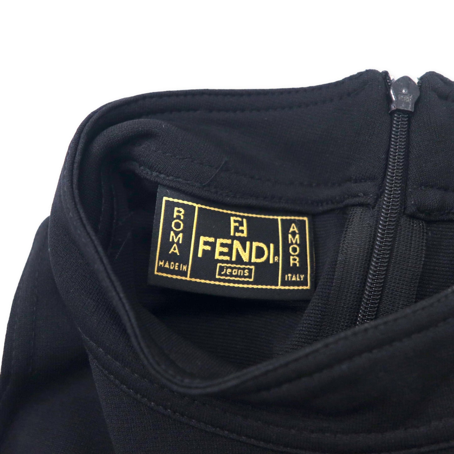FENDI FFロゴ ノースリーブ ワンピース ハイネック ドレス 42 ブラック バックジップ ストレッチ イタリア製