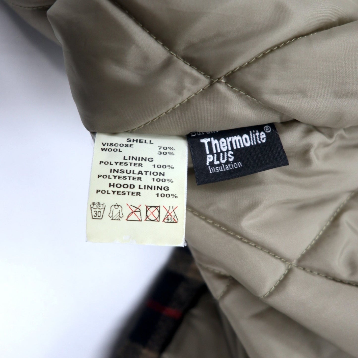 stussy ツイードインサレーションパーカー 中綿 L ブラウン グレンチェック ウール キルティングライナー Thermolite PLUS  ダウン フード着脱式