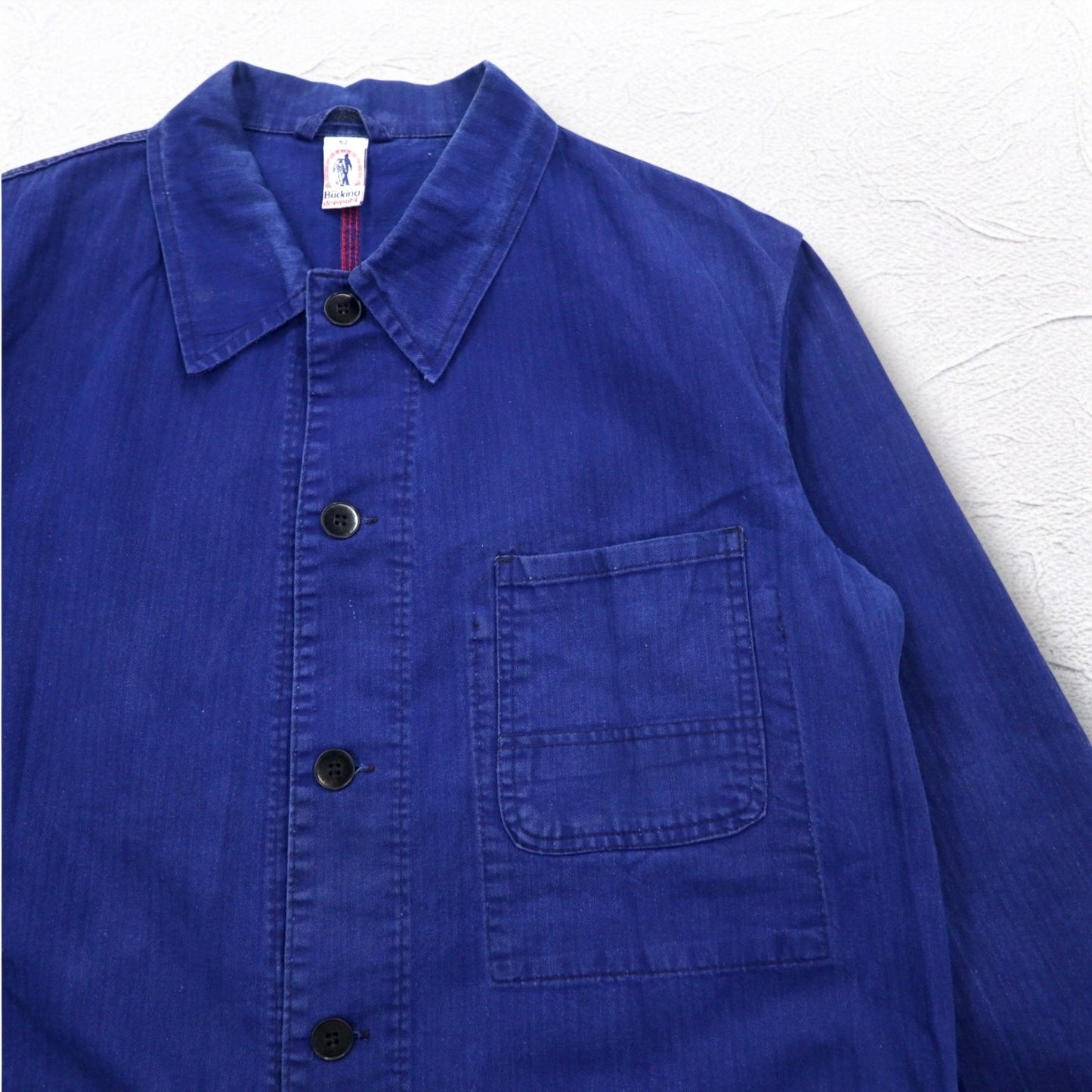 Vintage 70s German Made Euro Work Jacket 70年代 ドイツ製 BUCKING DREINAHT ユーロワーク カバーオール L ブルー ヘリンボーン SANFOR