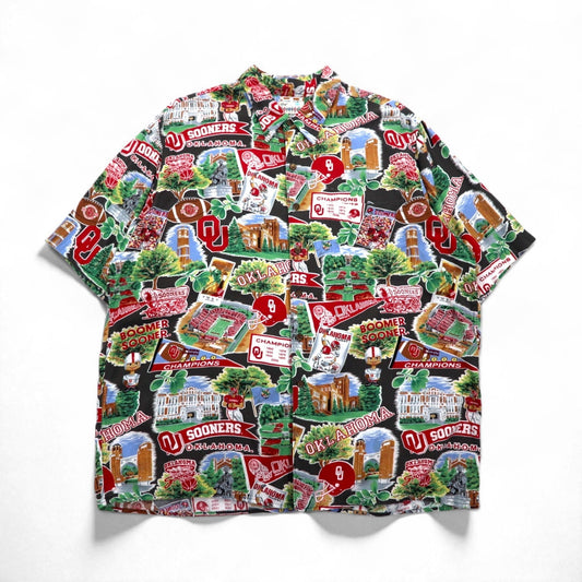 Reyn SPOONER 90年代 ハワイ(USA)製 AMERICAN CLASSICS アロハシャツ 2XL マルチカラー レーヨン NCAA OKLAHOMA SOONERS カレッジ フットボール