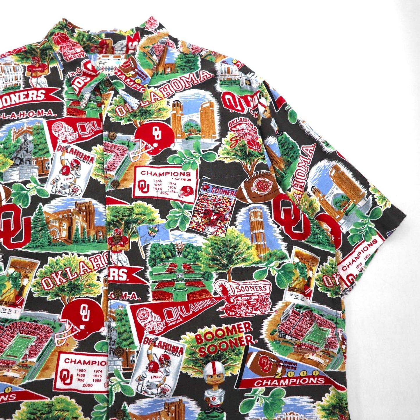 Reyn SPOONER 90年代 ハワイ(USA)製 AMERICAN CLASSICS アロハシャツ 2XL マルチカラー レーヨン NCAA OKLAHOMA SOONERS カレッジ フットボール