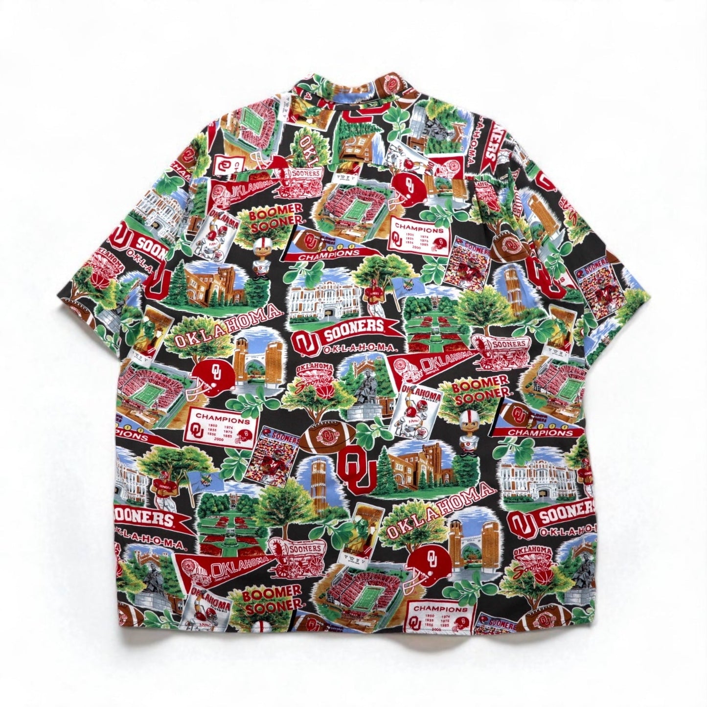 Reyn SPOONER 90年代 ハワイ(USA)製 AMERICAN CLASSICS アロハシャツ 2XL マルチカラー レーヨン NCAA OKLAHOMA SOONERS カレッジ フットボール
