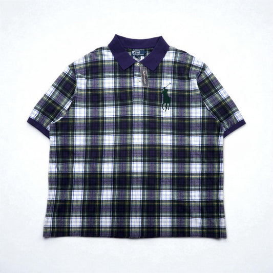 Polo by Ralph Lauren 90年代 ビッグポニー刺繍 ポロシャツ 3XL ネイビー グリーン チェック 未使用品