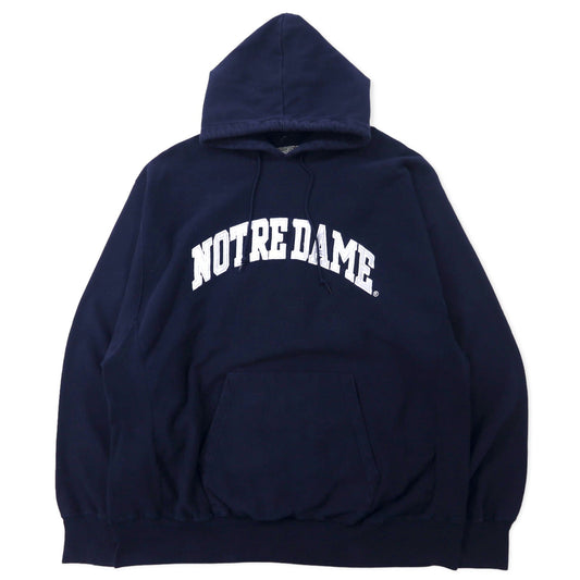 STEVE AND BARRY'S リバースウィーブ プルオーバーパーカー XXL ネイビー コットン パキ綿 カレッジ NOTREDAME ビッグサイズ