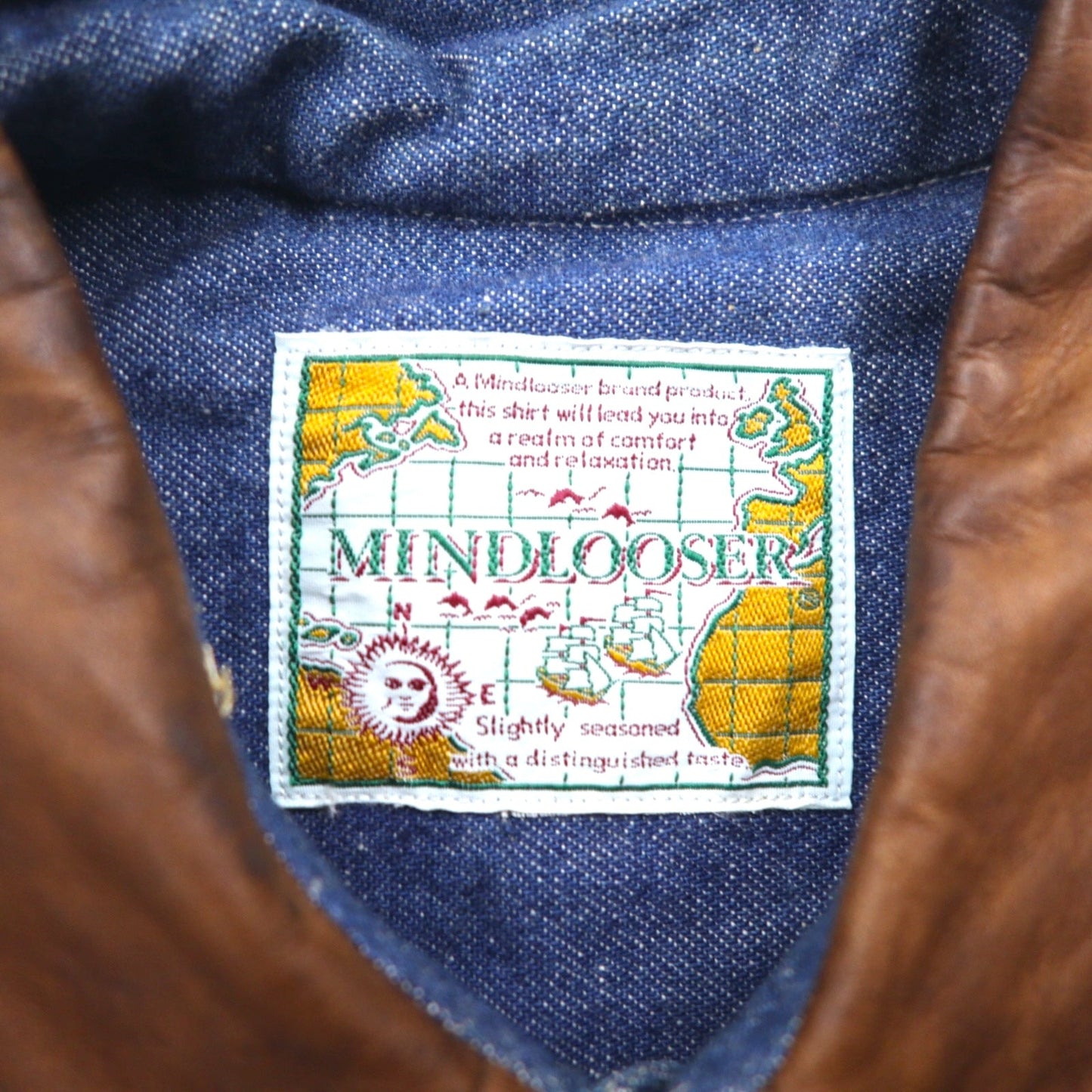 Vintage 90s Denim Shirt MINDLOOSER 襟レザー 切替 ワーク デニムシャツ L インディゴ ブルー コットン