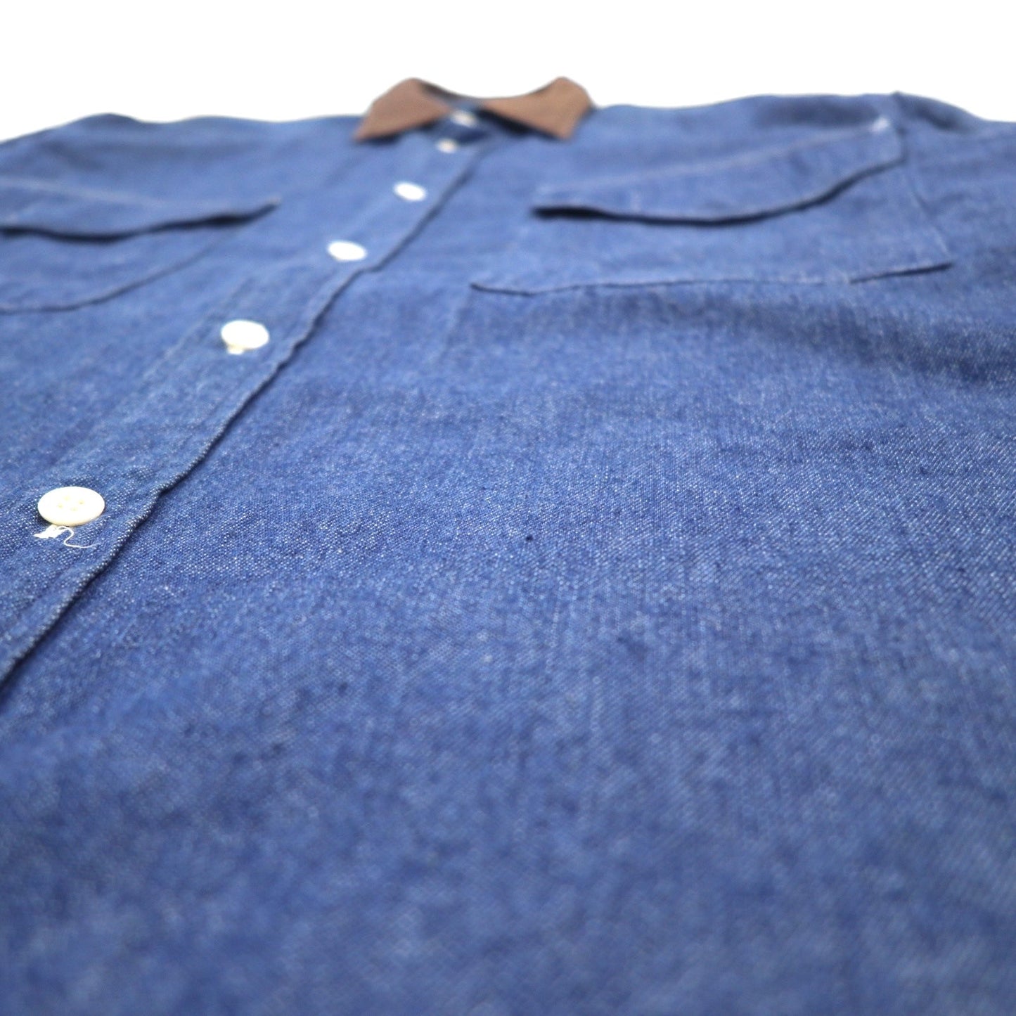 Vintage 90s Denim Shirt MINDLOOSER 襟レザー 切替 ワーク デニムシャツ L インディゴ ブルー コットン