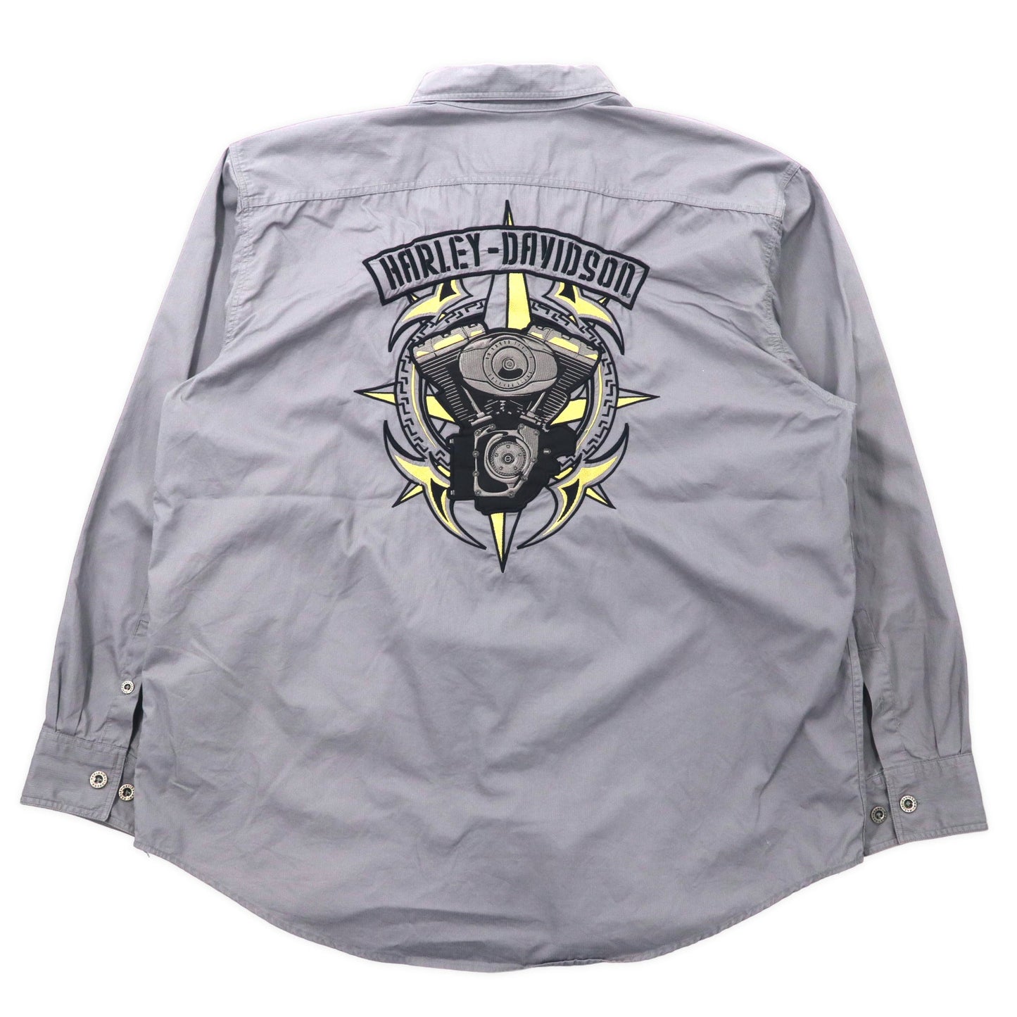 HARLEY DAVIDSON ワークシャツ XL グレー コットン バックロゴ刺繍 ビッグサイズ