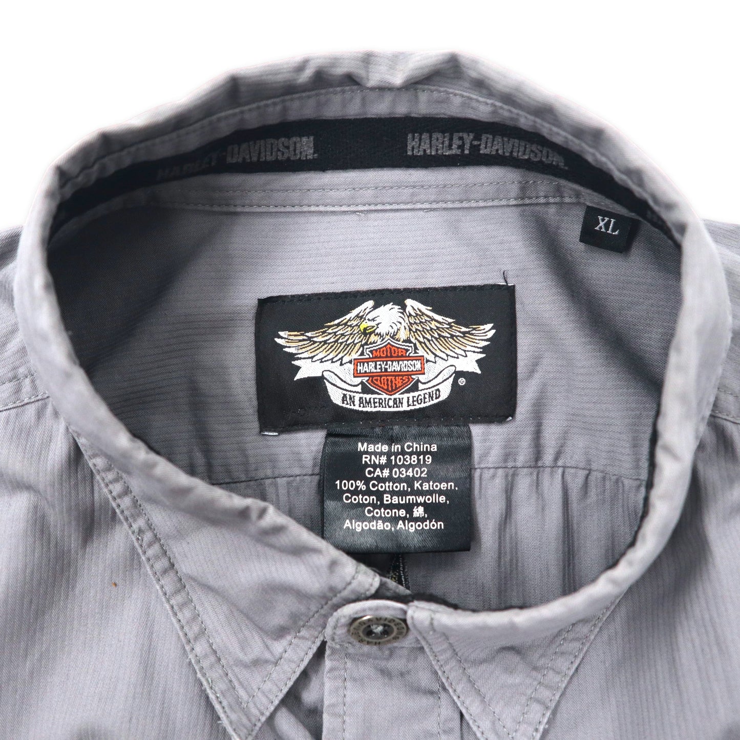 HARLEY DAVIDSON ワークシャツ XL グレー コットン バックロゴ刺繍 ビッグサイズ