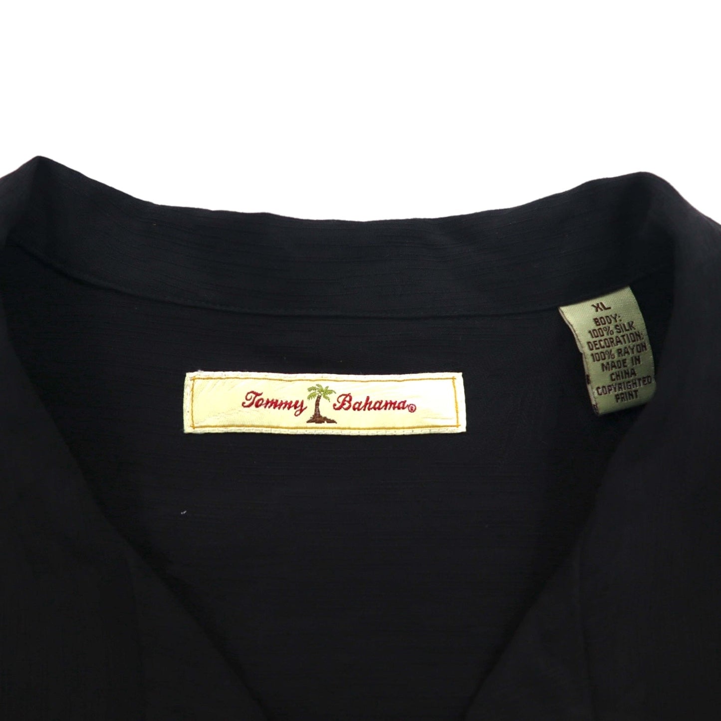 TOMMY BAHAMA シルク オープンカラーシャツ 開襟 アロハシャツ XL ブラック ボックスシルエット バックロゴ カクテル 刺繍