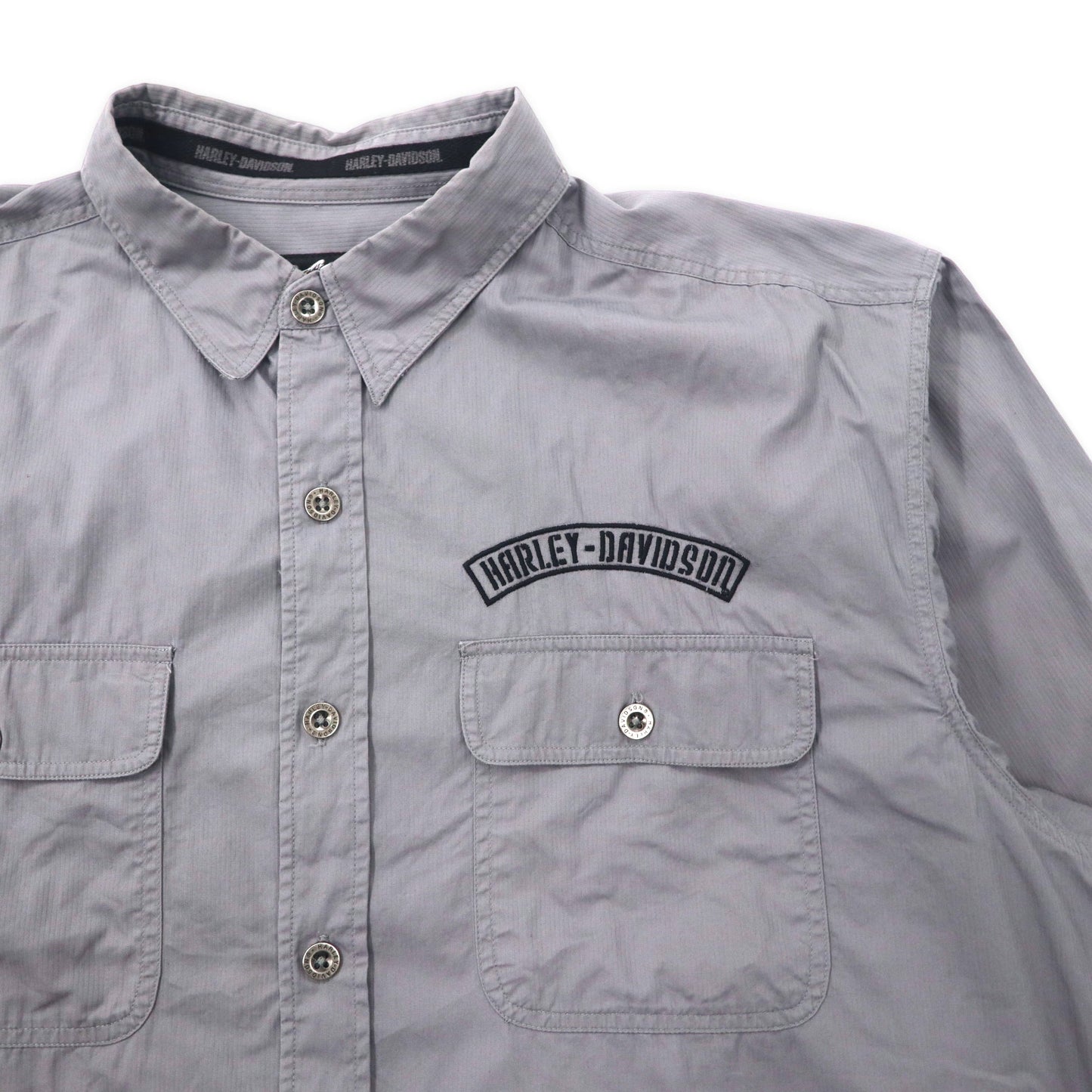 HARLEY DAVIDSON ワークシャツ XL グレー コットン バックロゴ刺繍 ビッグサイズ