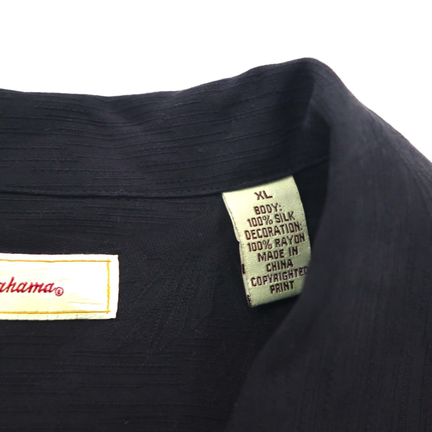 TOMMY BAHAMA シルク オープンカラーシャツ 開襟 アロハシャツ XL ブラック ボックスシルエット バックロゴ カクテル 刺繍