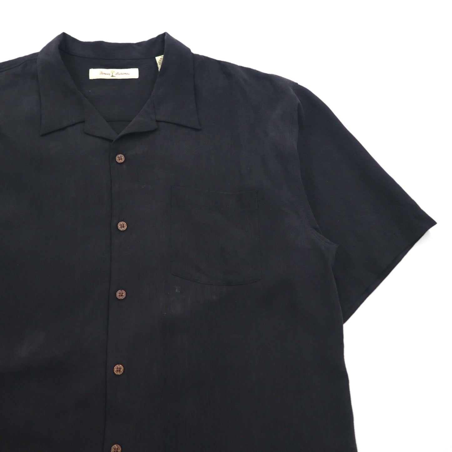 TOMMY BAHAMA シルク オープンカラーシャツ 開襟 アロハシャツ XL ブラック ボックスシルエット バックロゴ カクテル 刺繍