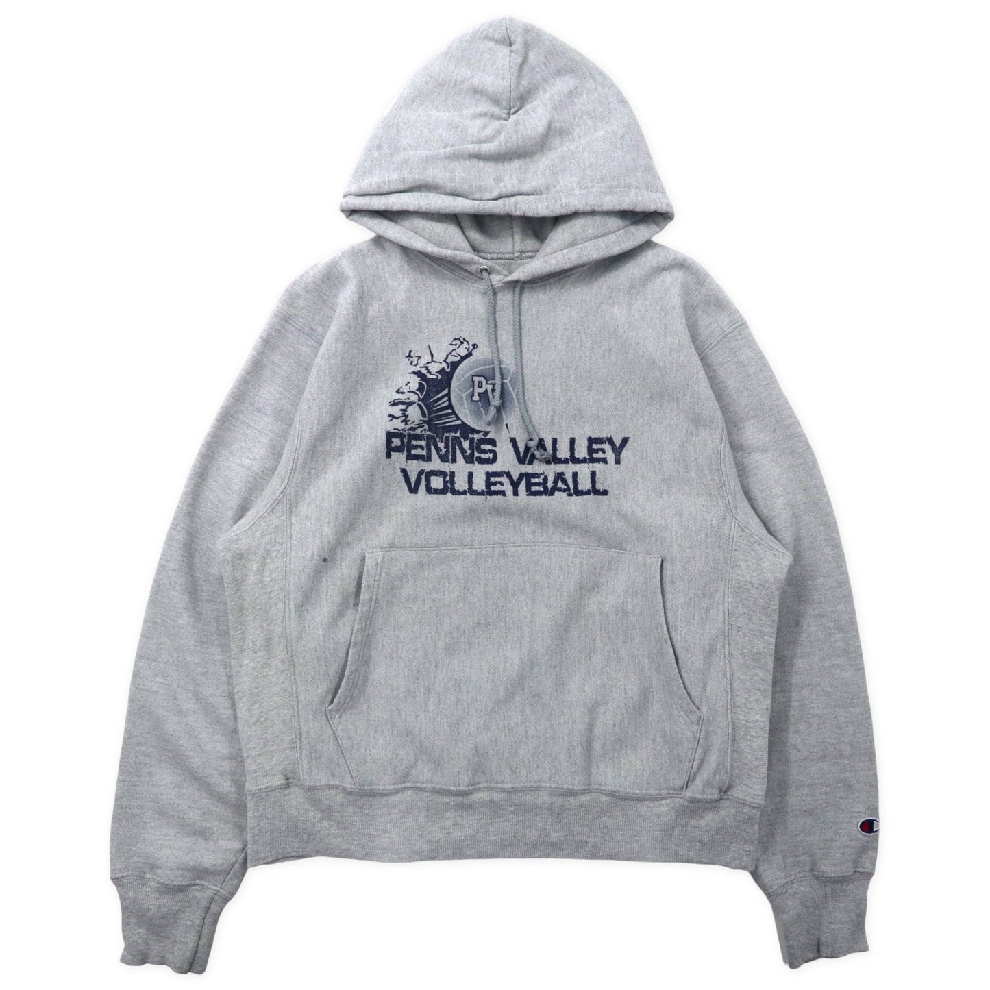 Champion プレミアム リバースウィーブ プルオーバーパーカー M グレー コットン PENNS VALLEY VOLLEYBALL カレッジプリント PREMIUM REVERSE WEAVE