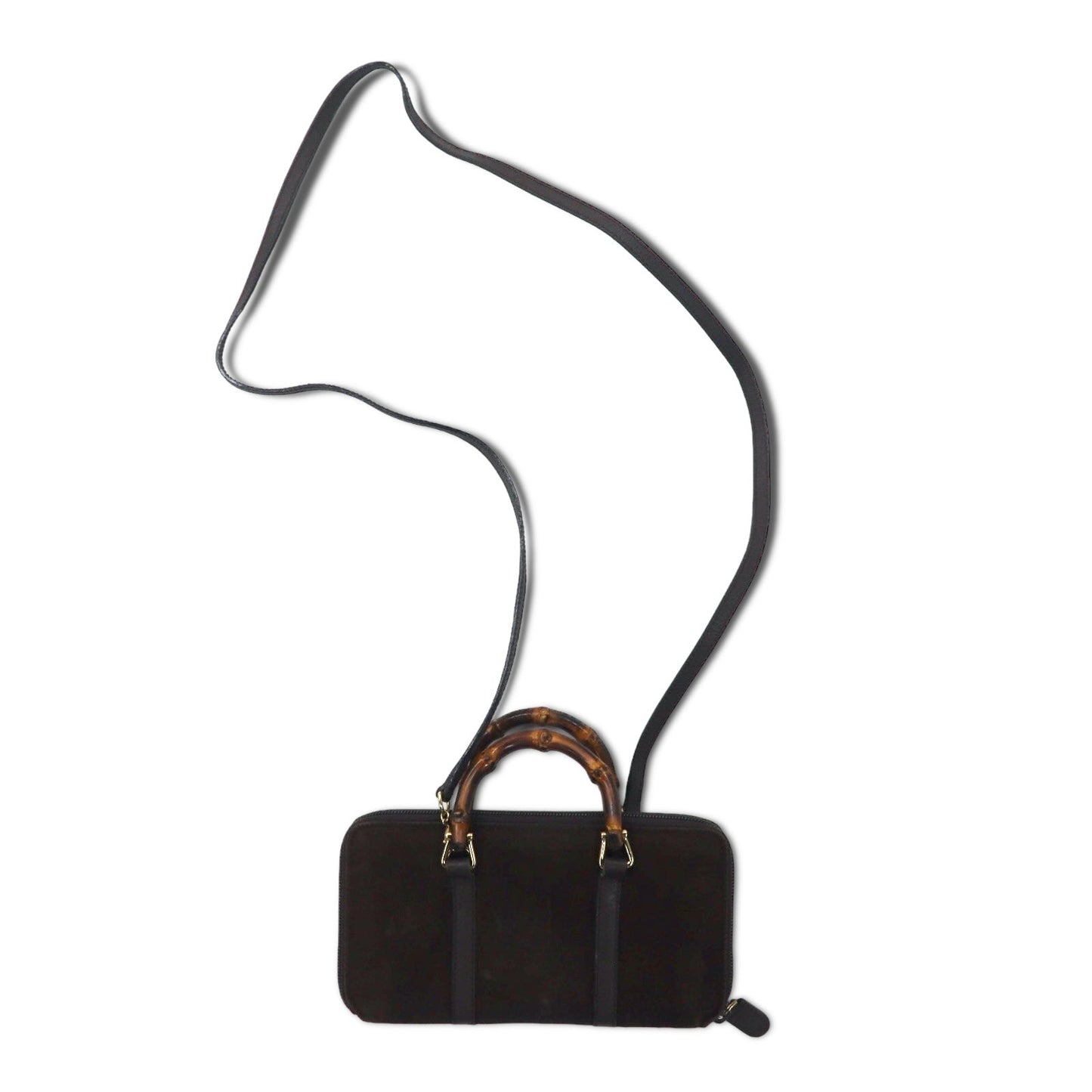 GUCCI 2WAY バンブー  ショルダー ウォレット 長財布 ブラウン スエードレザー ラウンドファスナー 039・1998・0700 オールドグッチ イタリア製