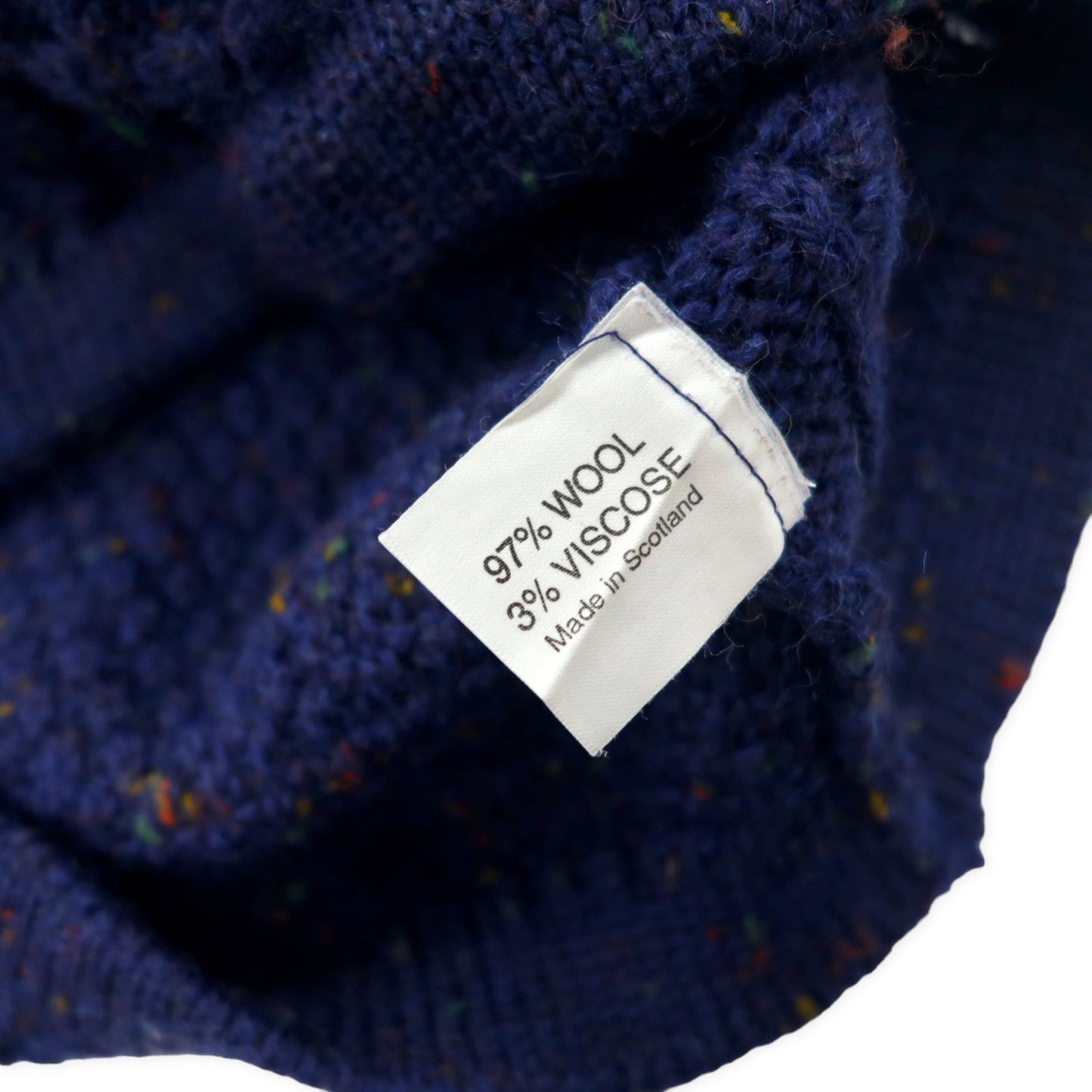 HIGHLAND HOME INDUSTRIES 80年代 スコットランド製 フィッシャーマンニット セーター S ネイビー ウール ハイネック