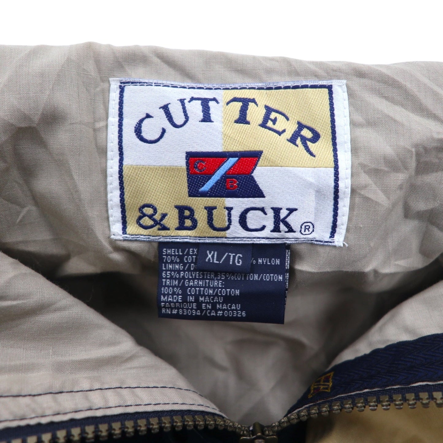 CUTTER & BUCK フード収納式 スウィングトップ ハリントンジャケット XL ネイビー コットン 刺繍