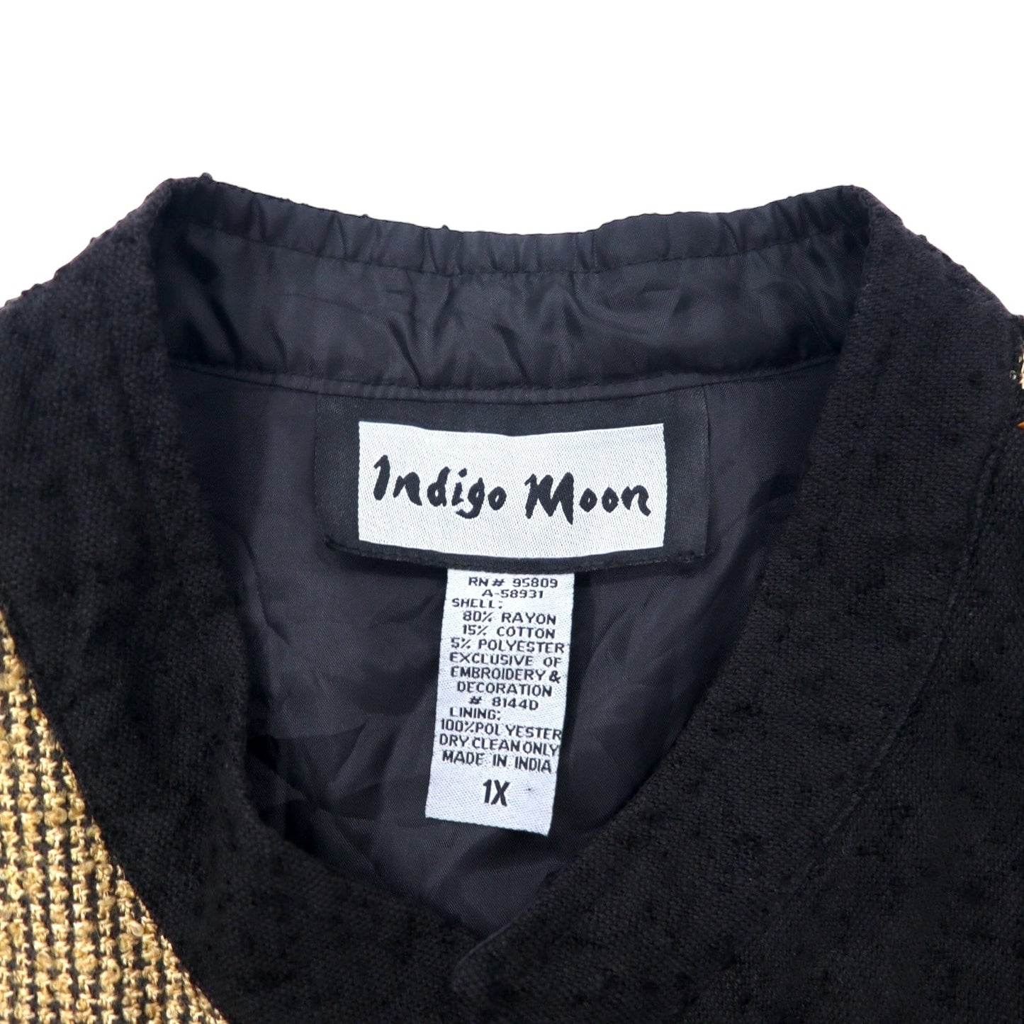 90年代 Indigo Moon 異素材切り替え タペストリージャケット 1X マルチカラー クレイジーパターン パッチワーク レーヨン コットン