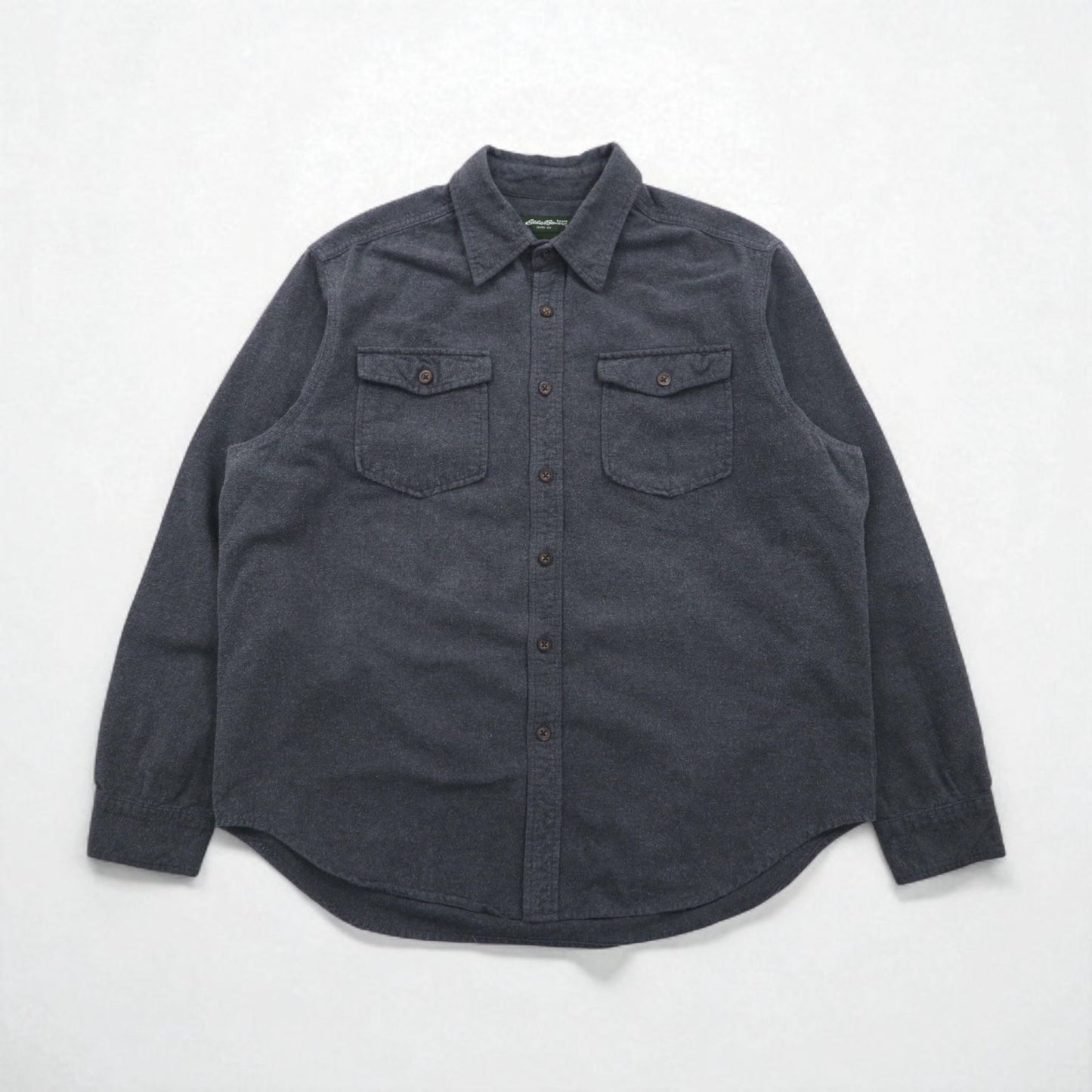 Eddie Bauer シャモアクロスシャツ フランネル ワークシャツ L グレー コットン ダブルポケット